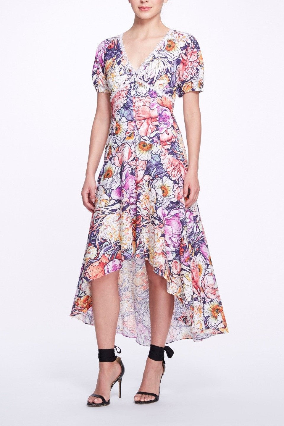 Floral Eyelet High Low Midi Dress