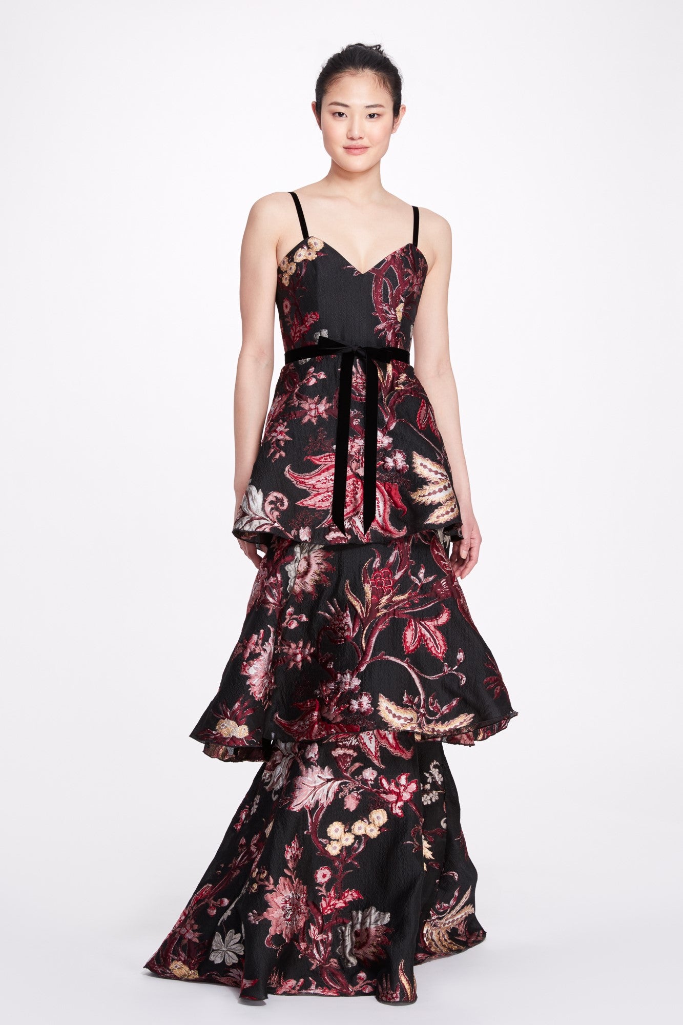 Sleeveless Fils Coupe 3-Tiered Gown