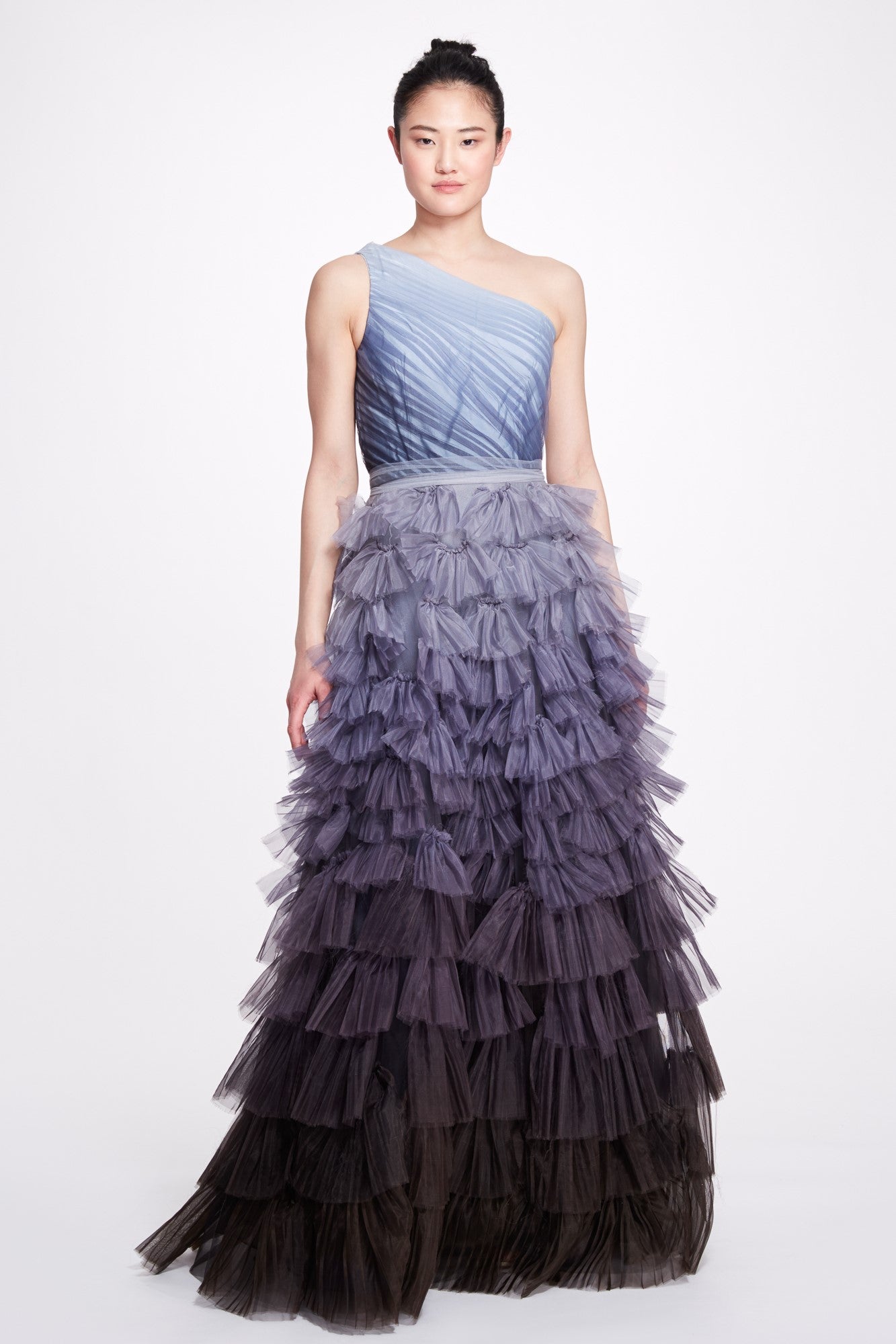 Ombré Scallop Textured Tulle Gown
