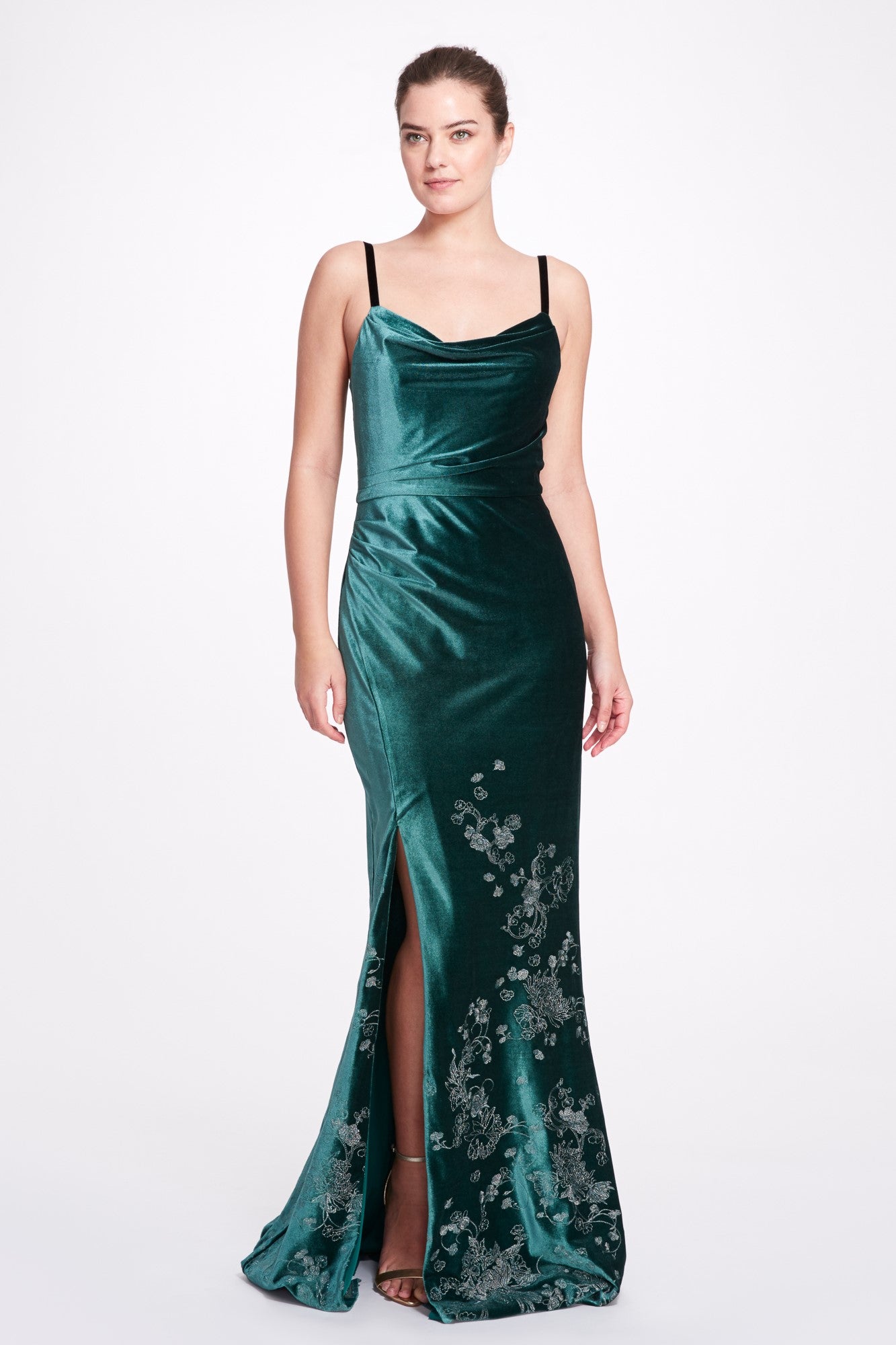 Sleeveless Embroidered Velvet Gown