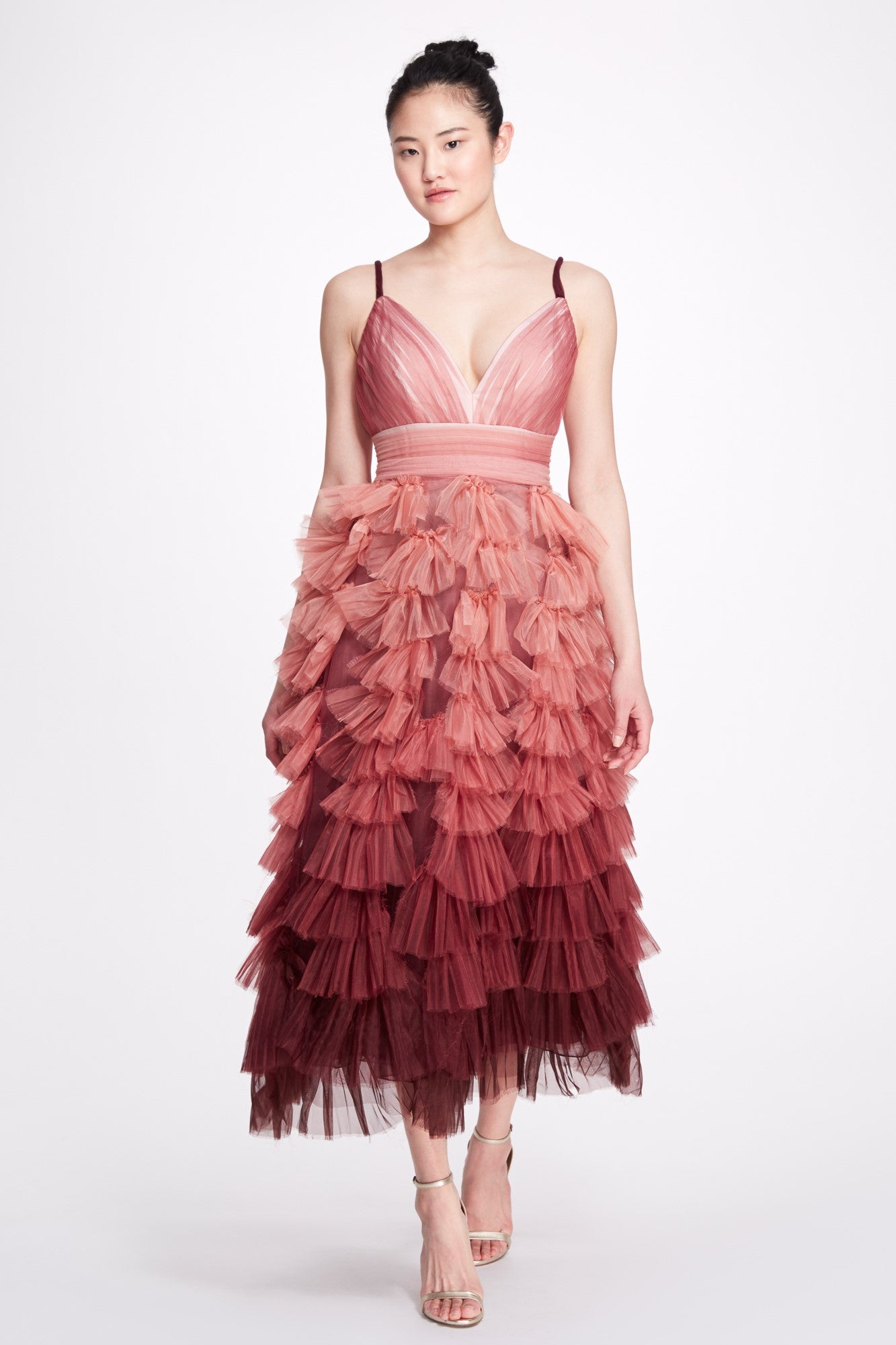 Ombré Scallop Textured Tulle Dress