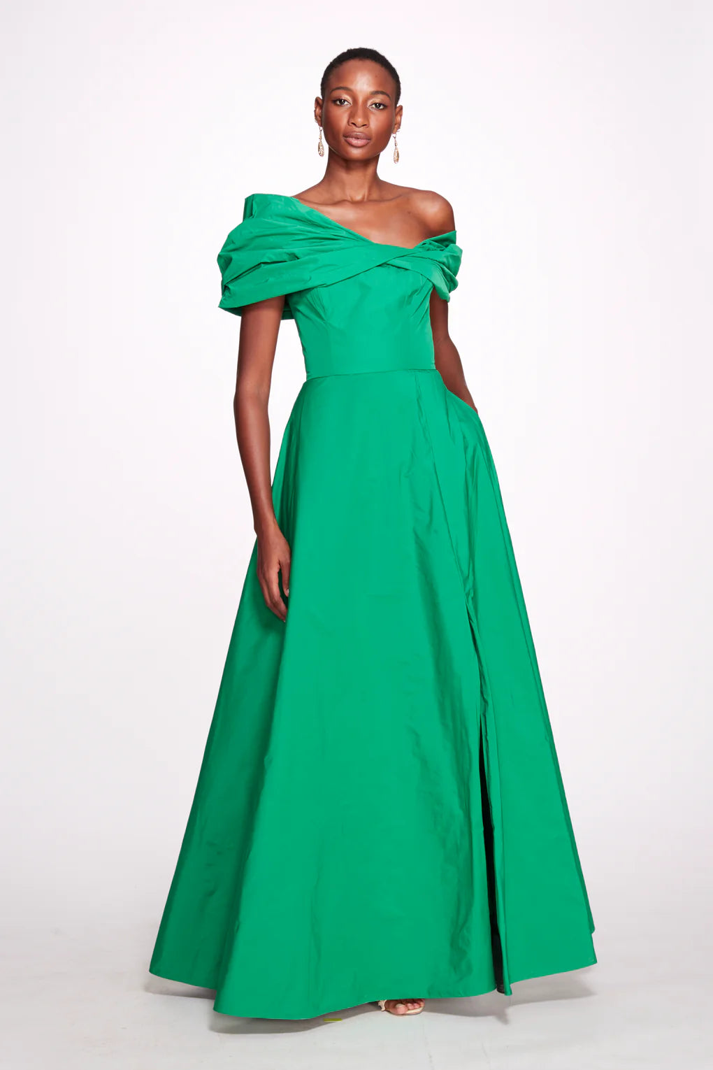 Off-Shoulder Taffeta Draped Gown