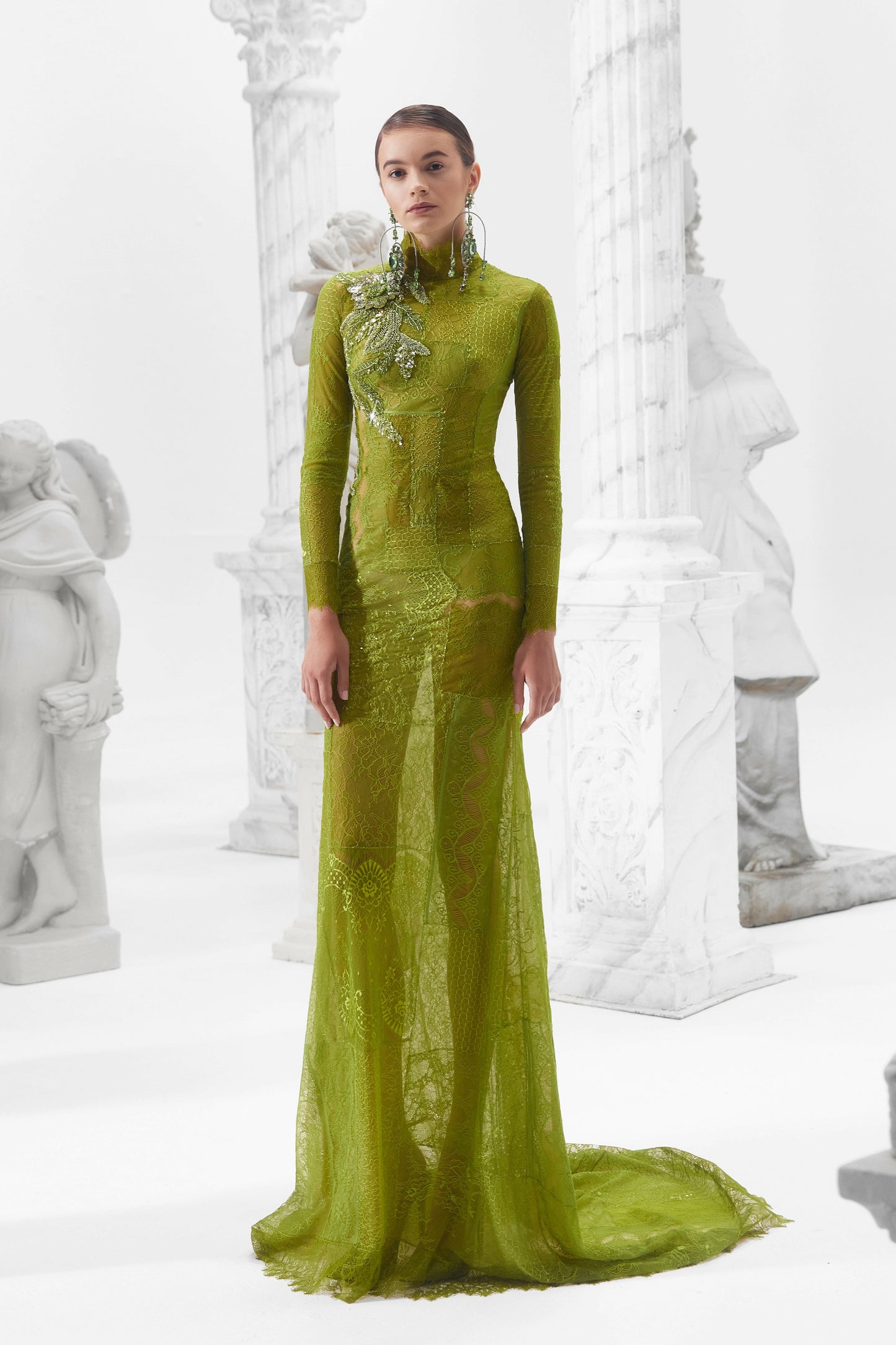 High Neck Gown with Sweeping Train