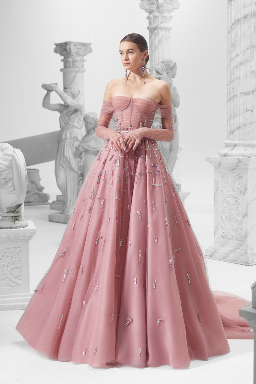 Off the Shoulder Bustier Ball Gown