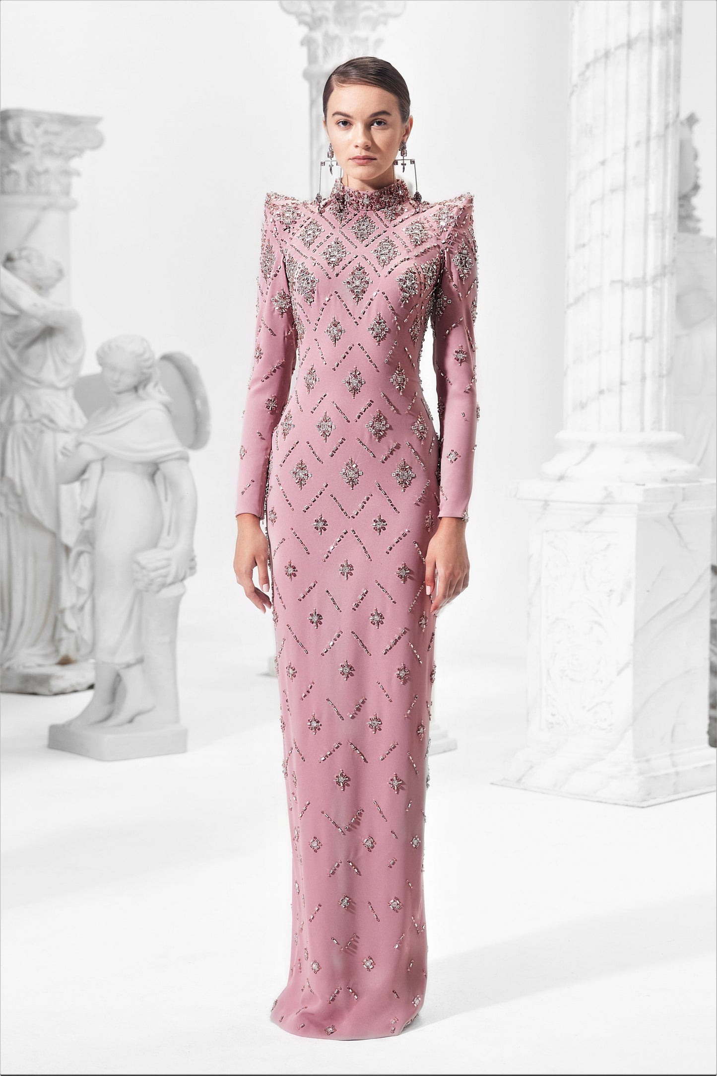 Embellished Gown with Structured Shoulders