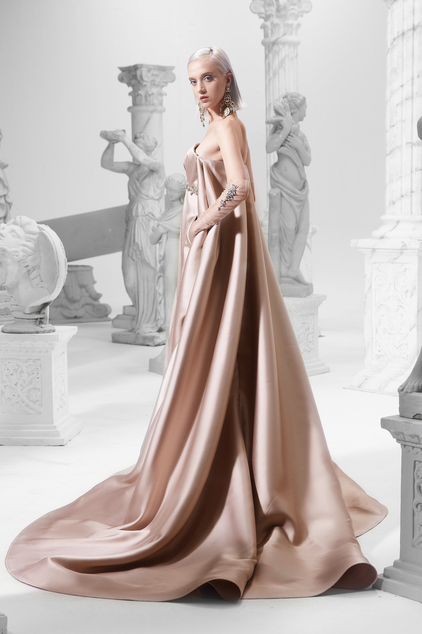 Strapless Gown with Draped Train