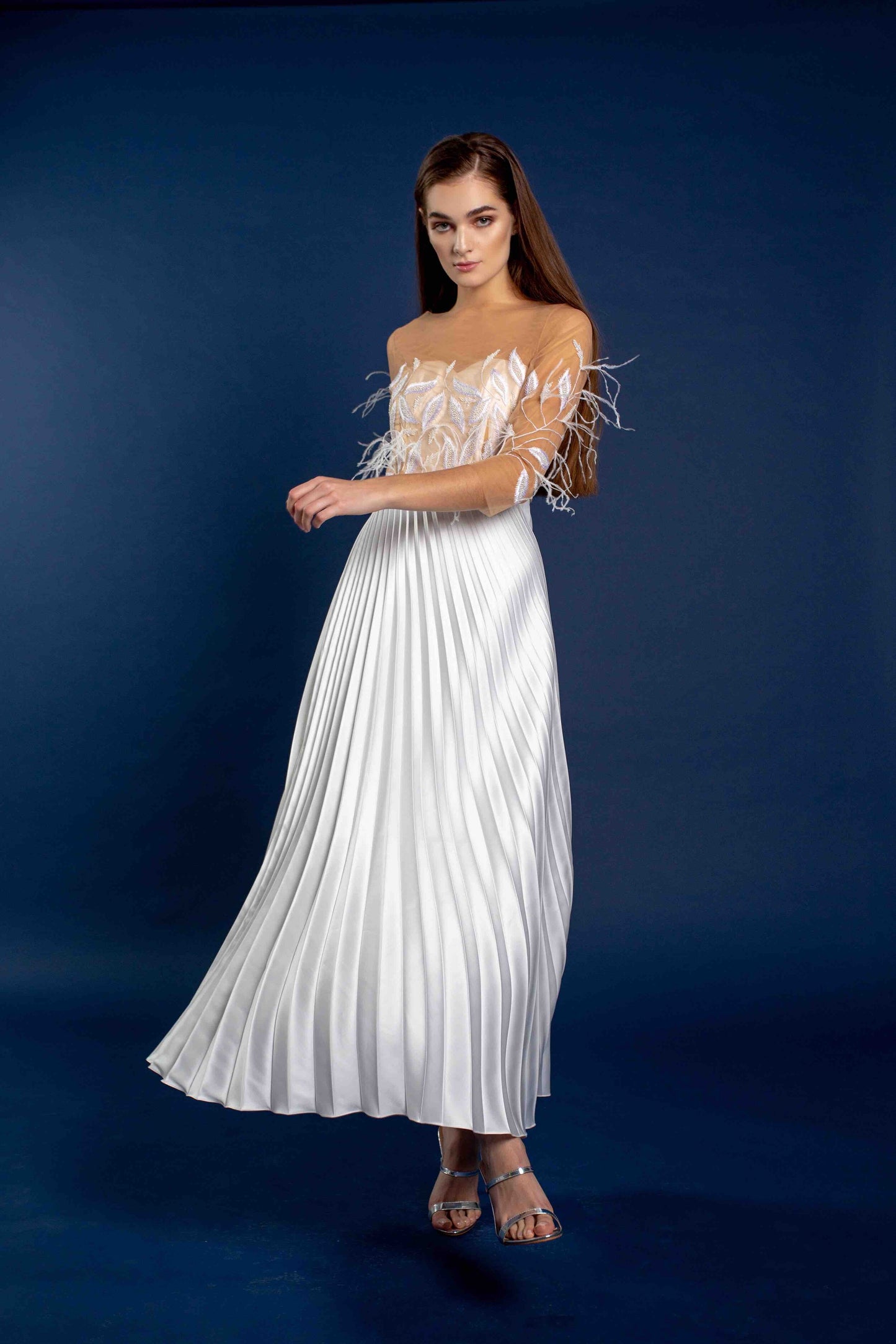 Nia Satin Bias Pleated Dress