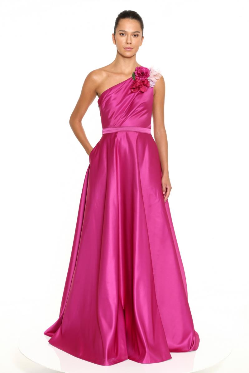 One Shoulder Draped Satin  Gown