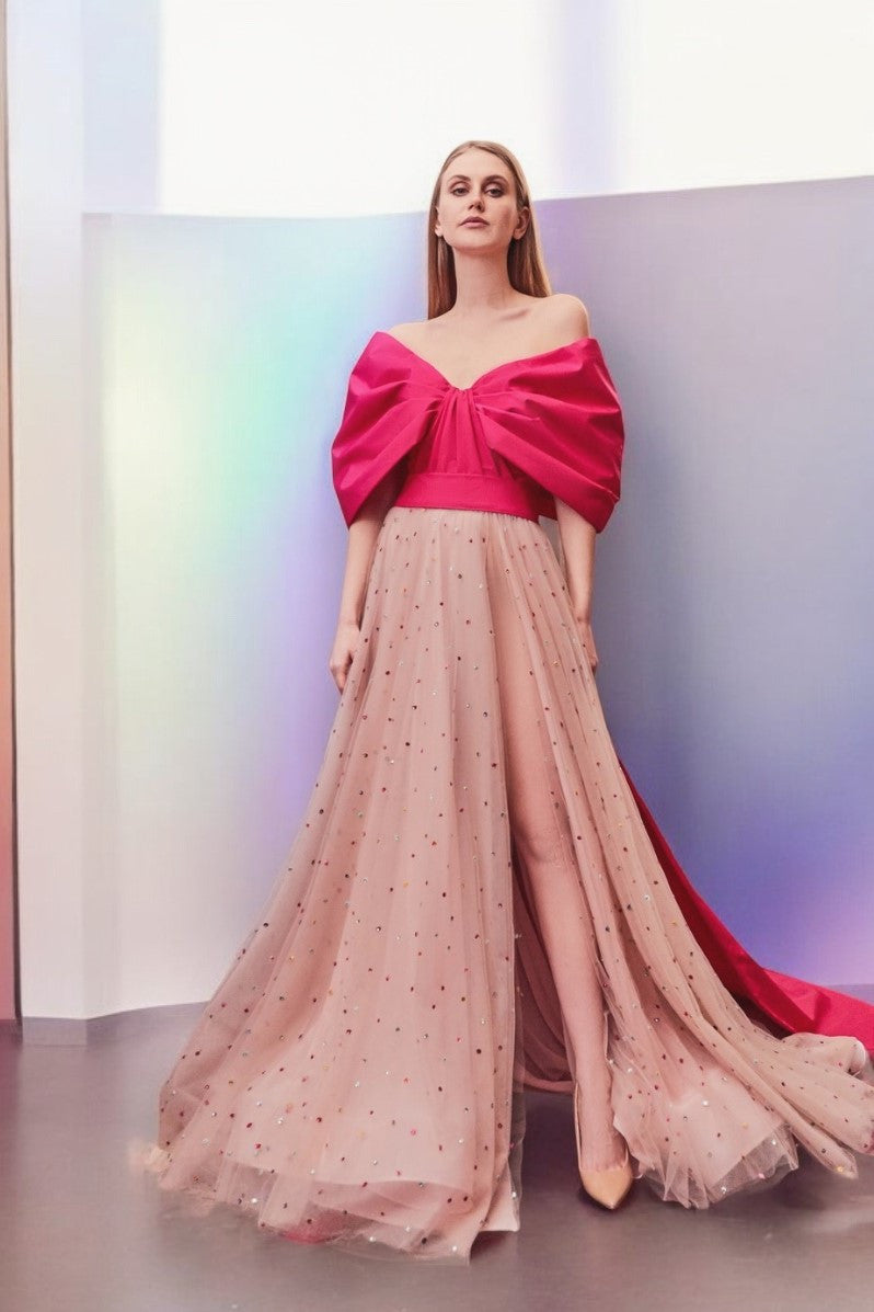 Off Shoulder Slit Gown