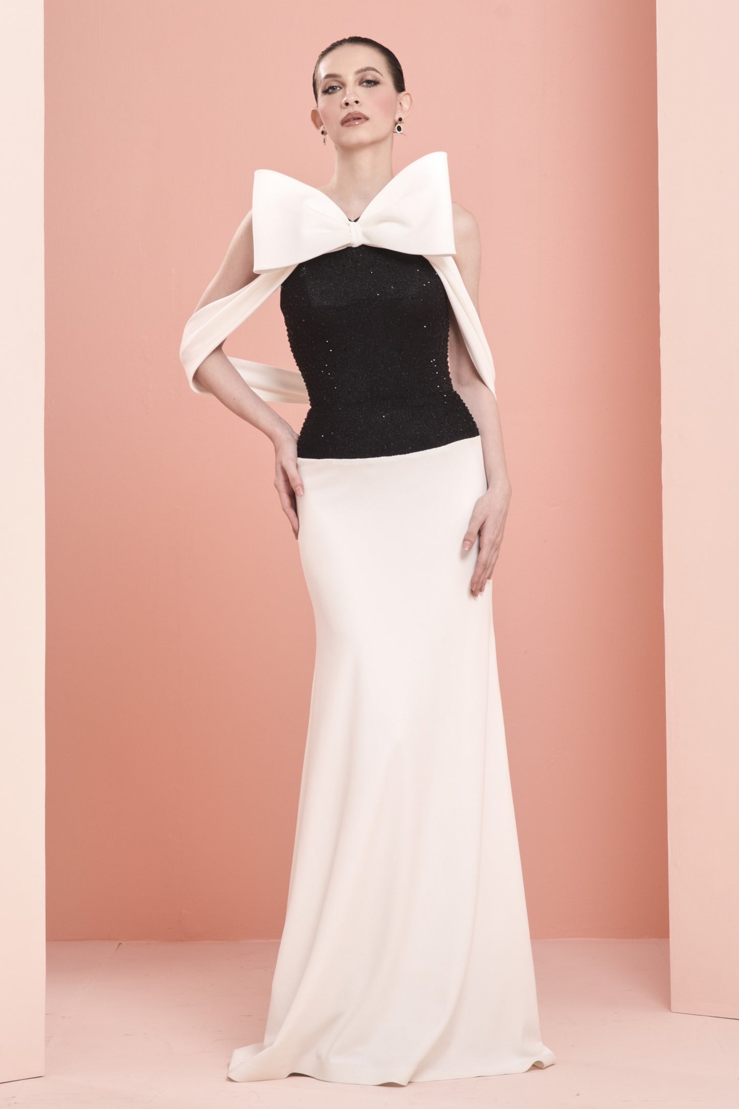 Crepe Gown with Bow Detail