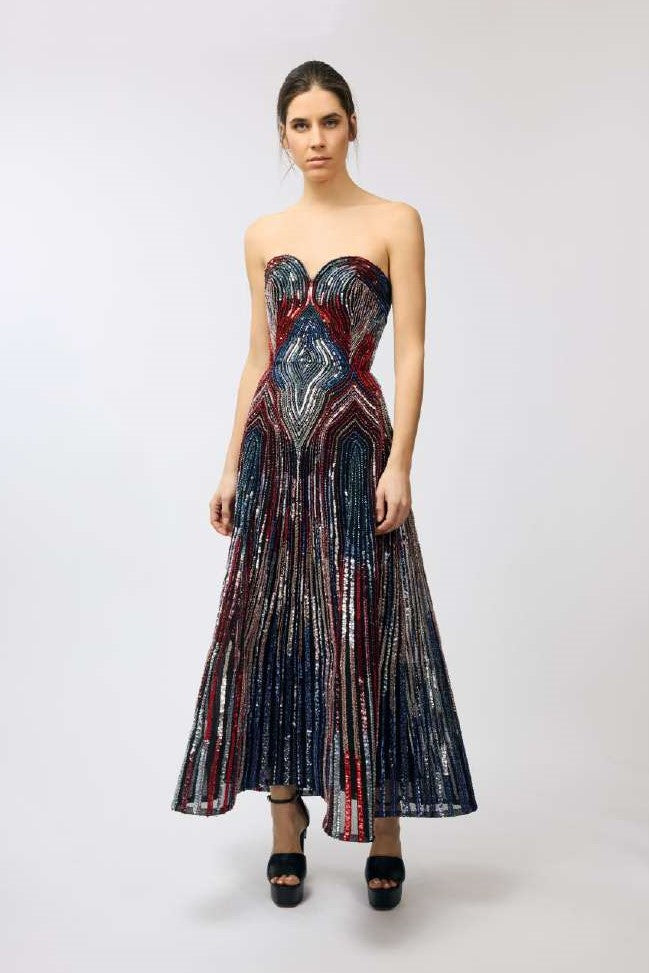 Embroidered Tulle Sweetheart Midi Dress