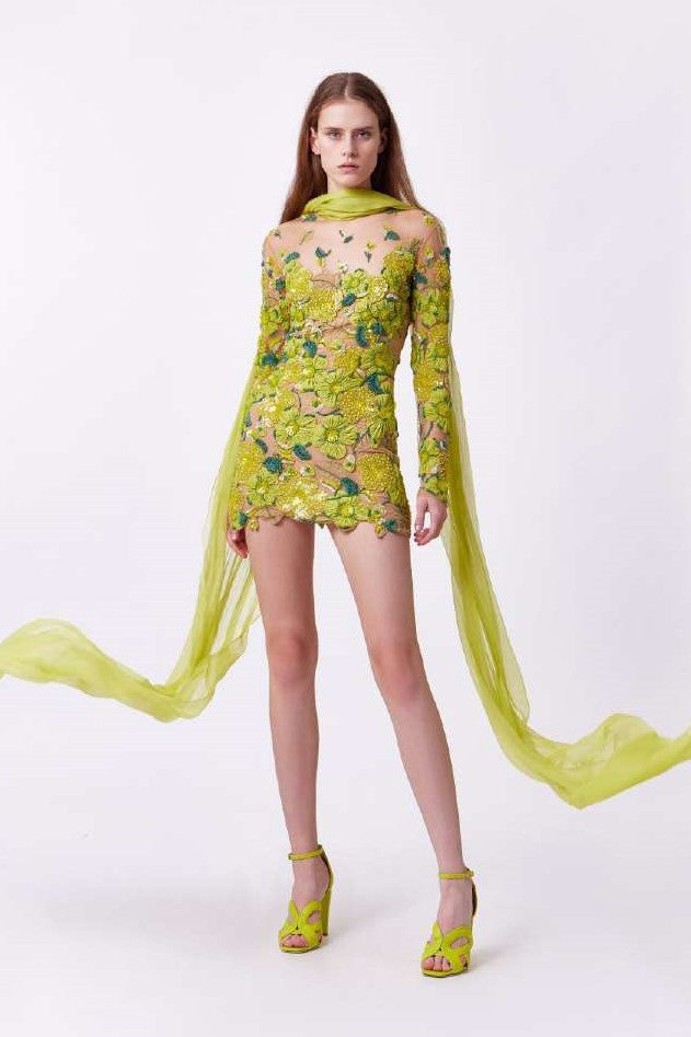 Bead Embroidery Short Dress