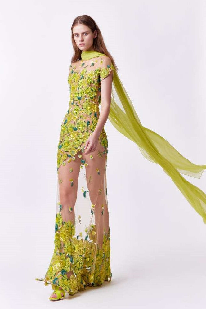 Bead Embroidery Illusion Gown