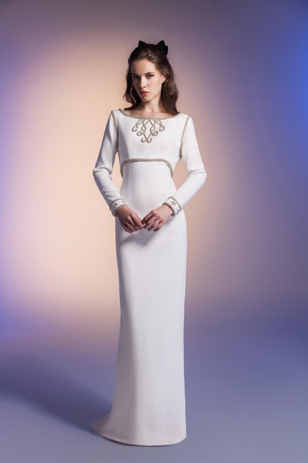 Long Sleeve Embroidered  Gown