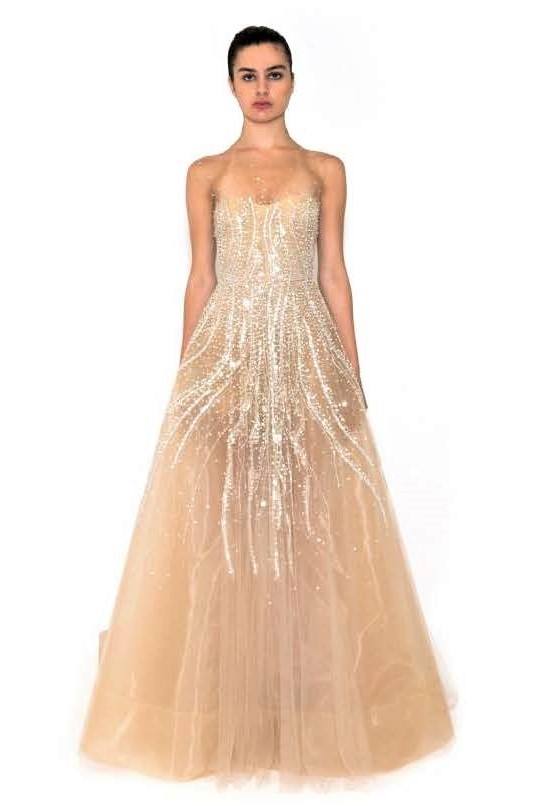 Embroidered Illusion Strapless Gown