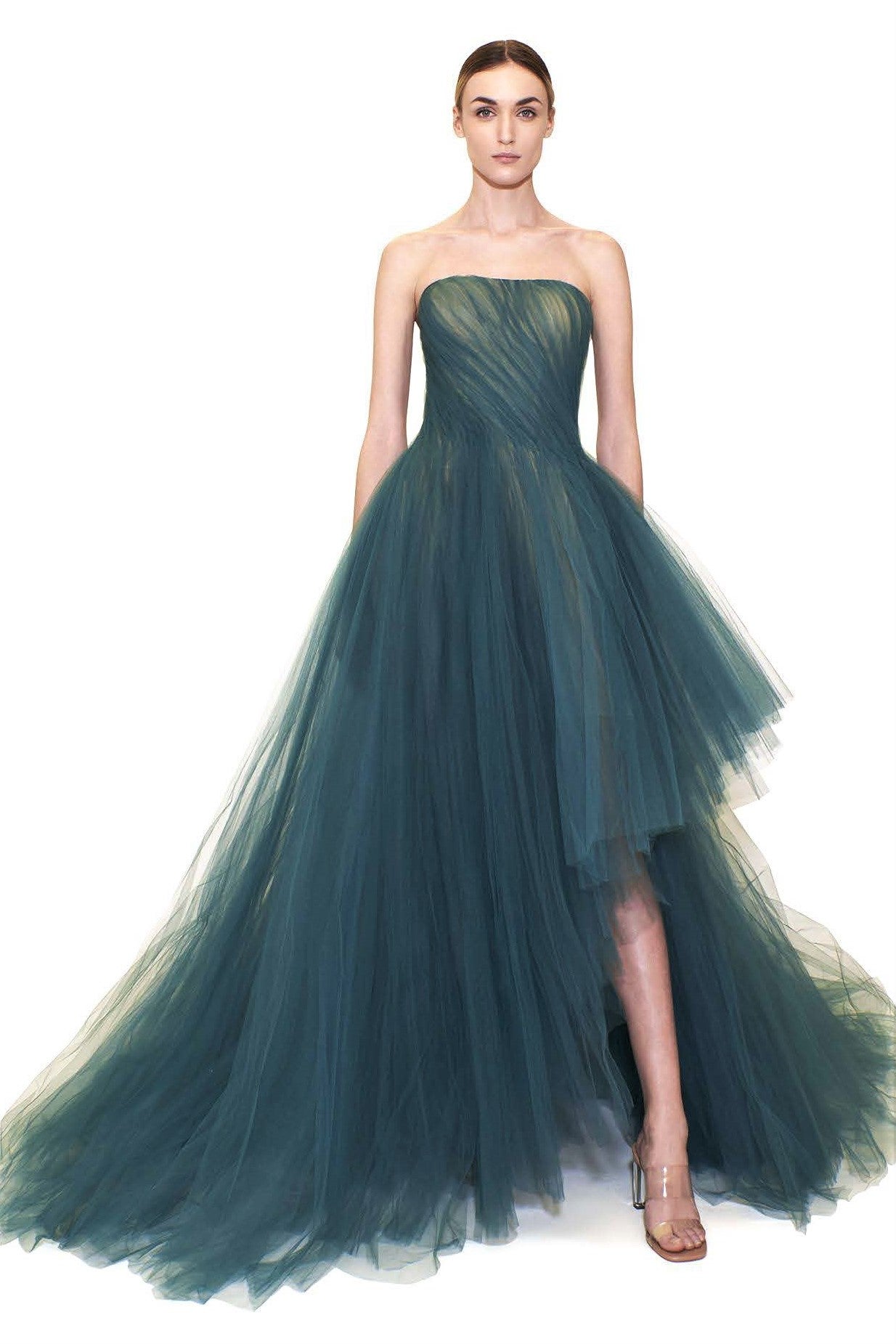 Strapless Draped Tulle Ball Gown