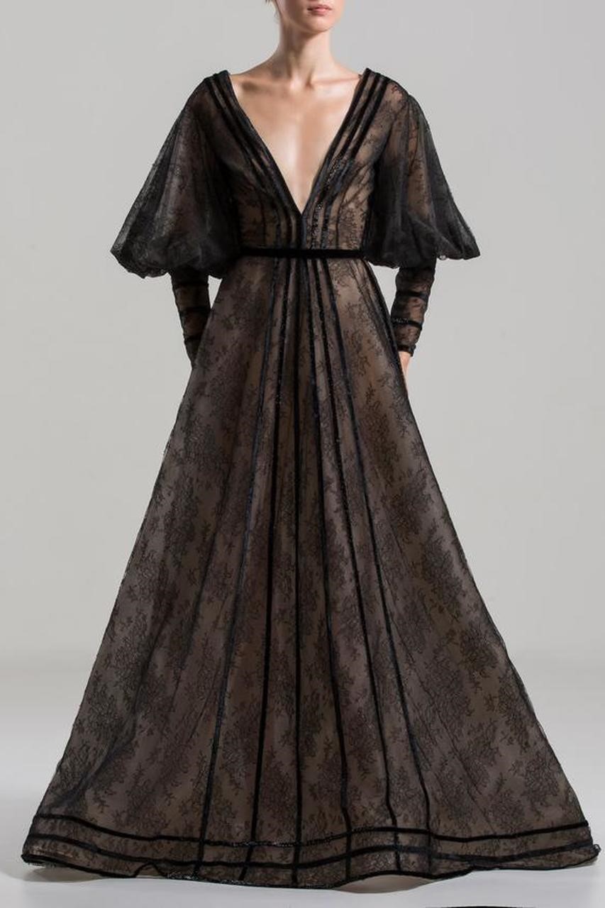 Long Lace Dress with a V Neckline