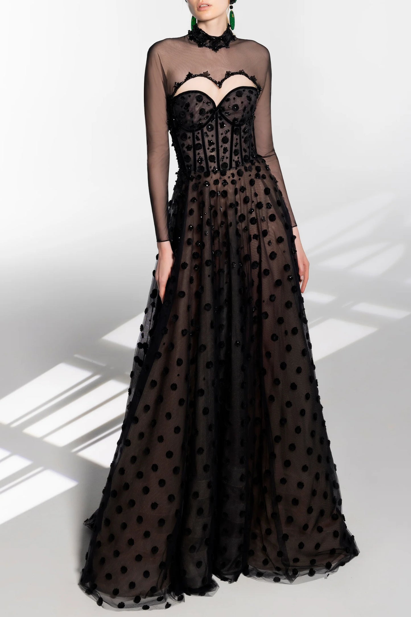 Beaded Polka Dot Tulle Gown