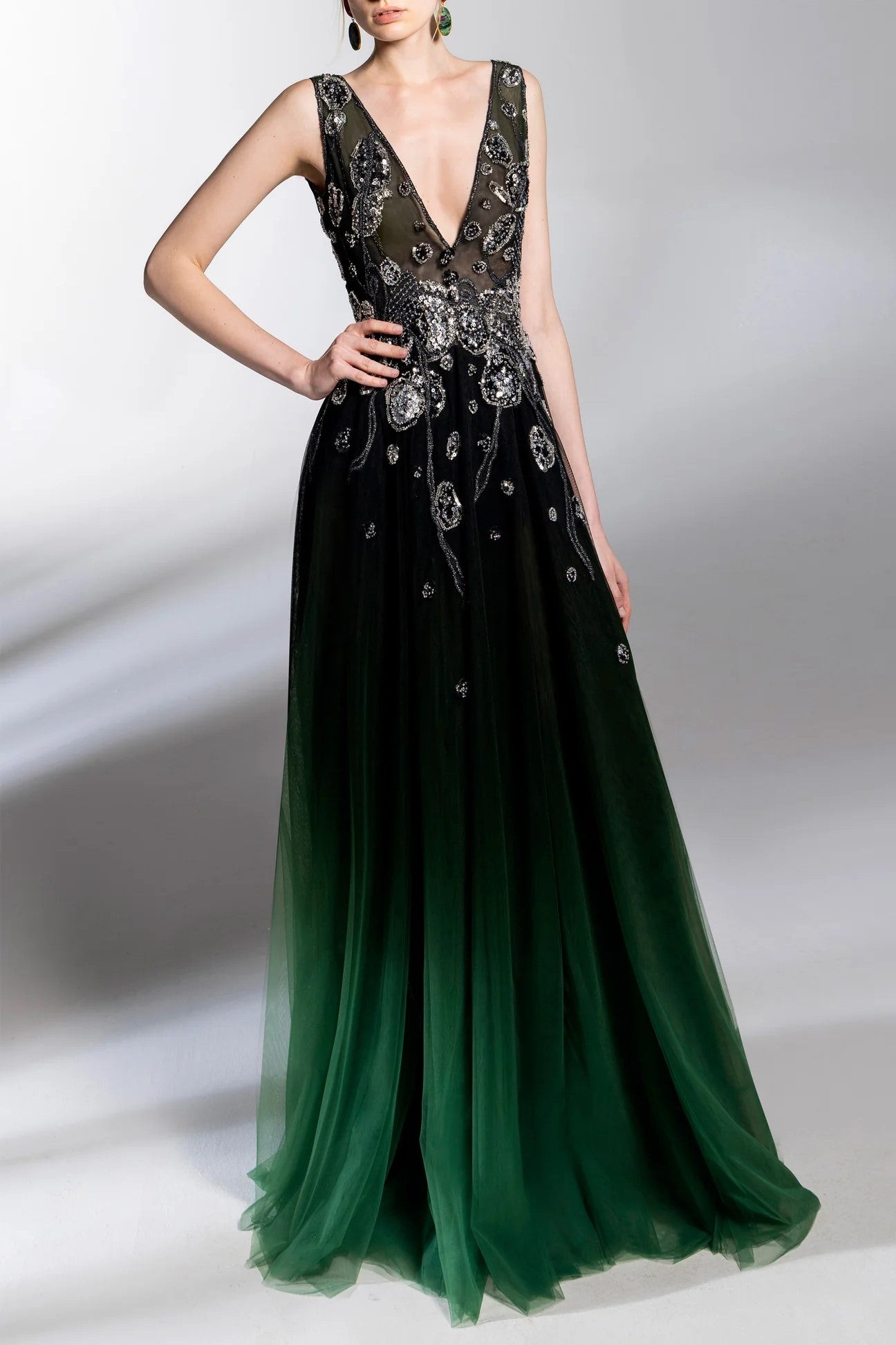 Gradient Print Gown with Beading