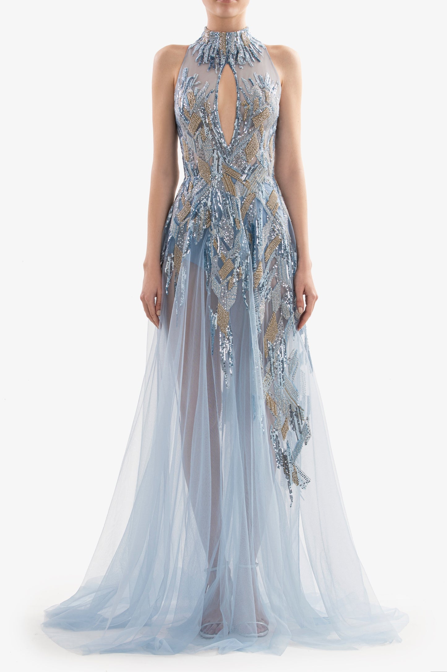 Long Bead Embroidered Gown