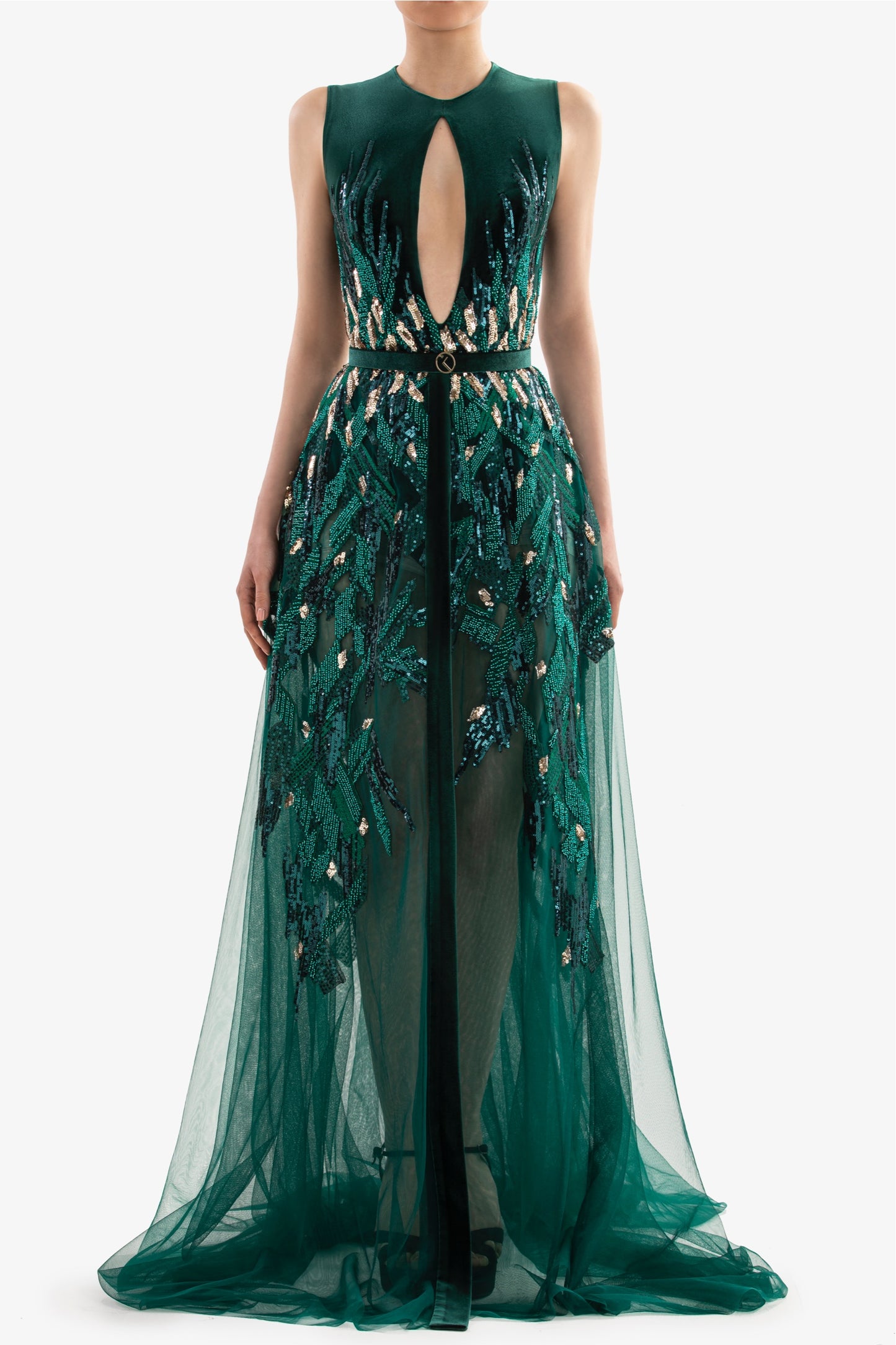 Velvet Embroidered Tulle Gown