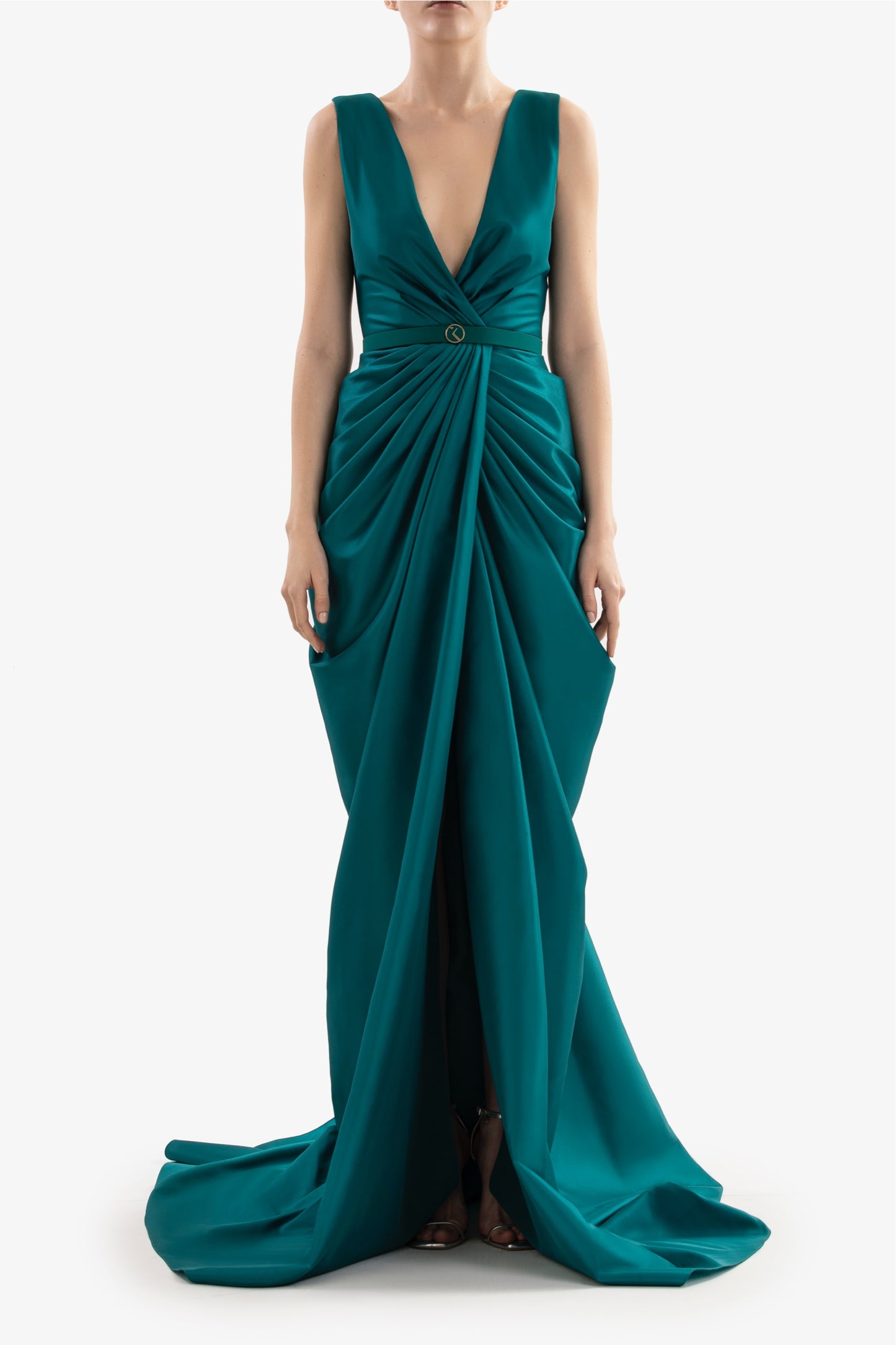 Draped Taffeta Gown