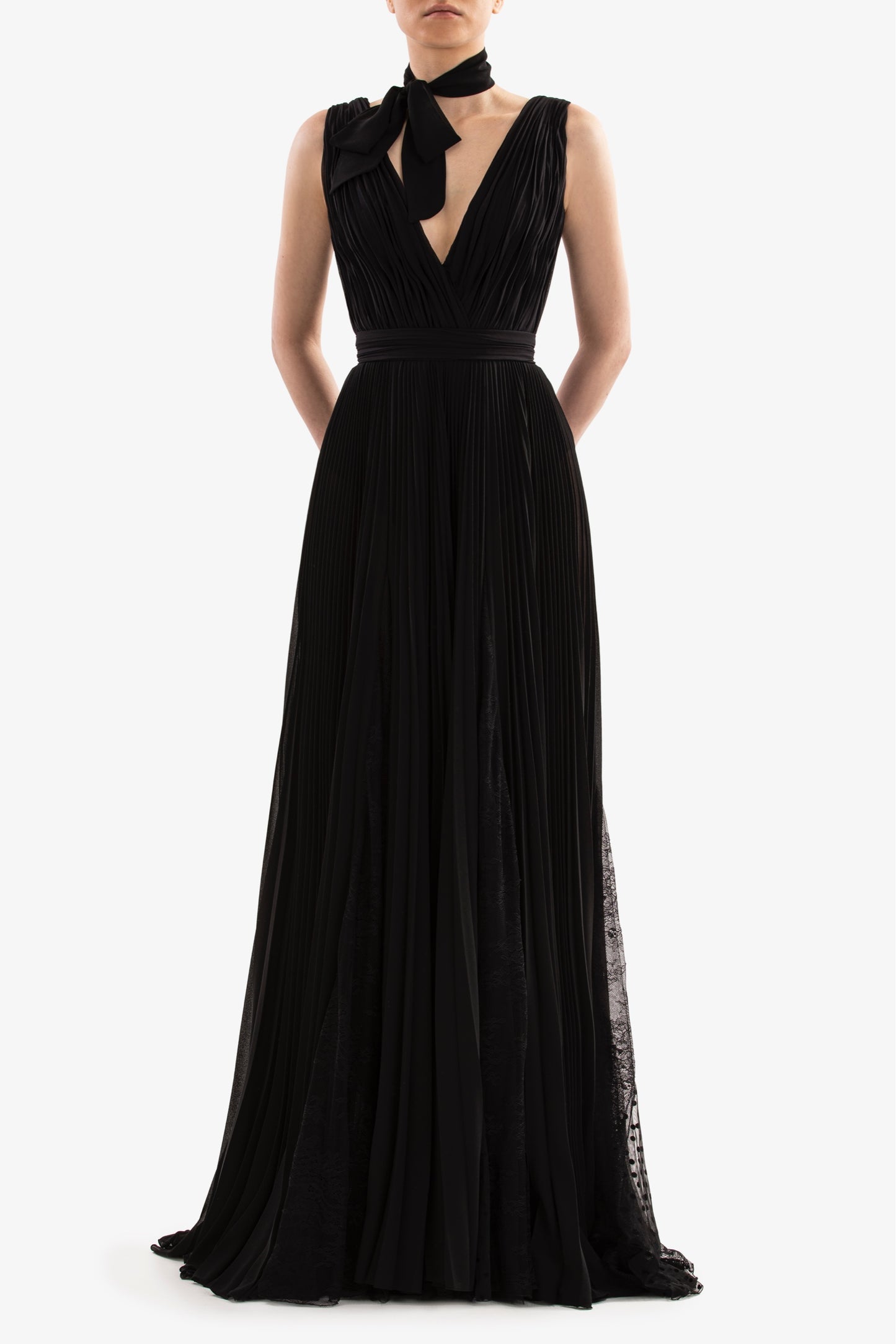 Pleated Crepe Georgette Gown