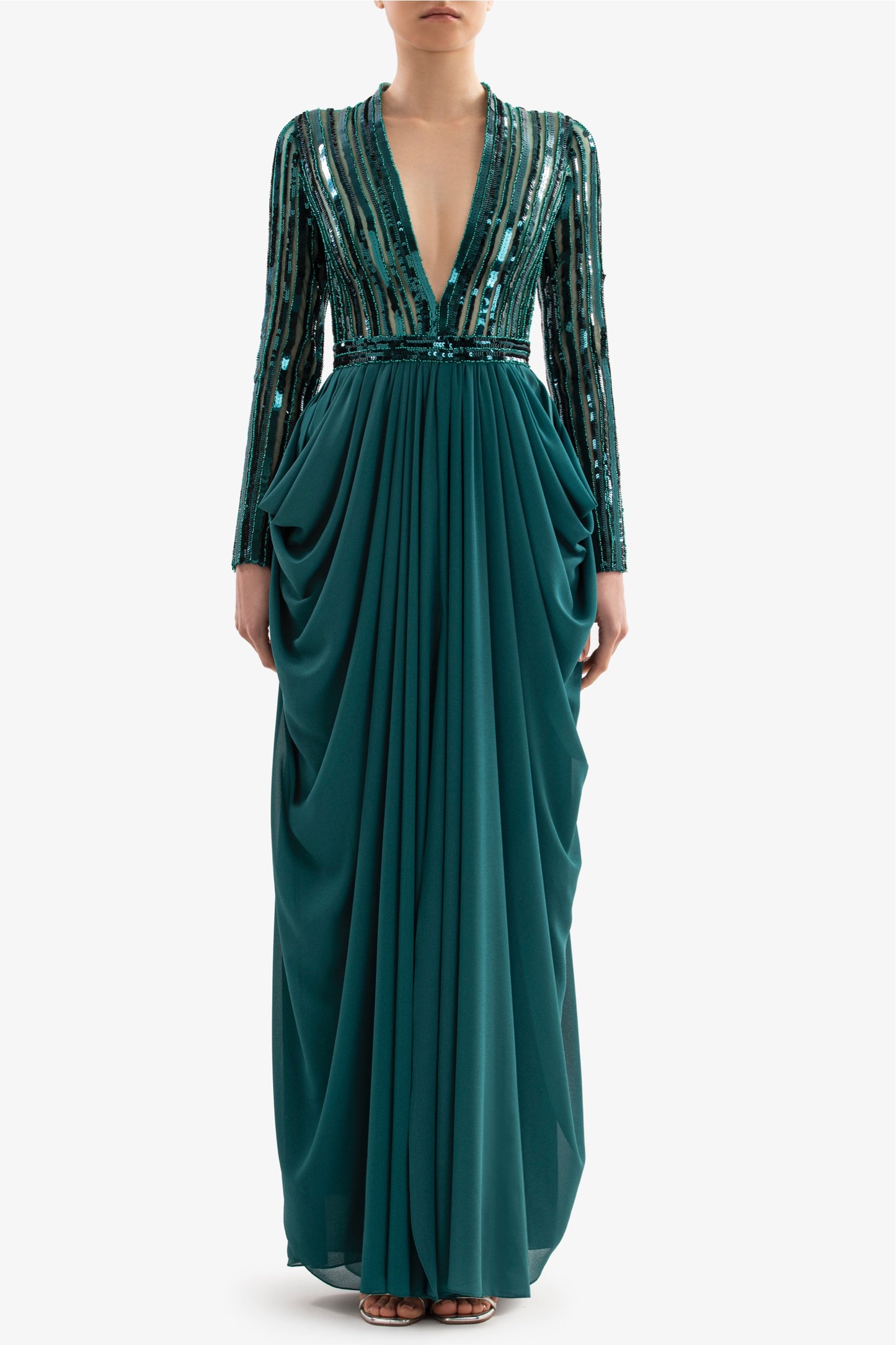 Draped Sequin Gown