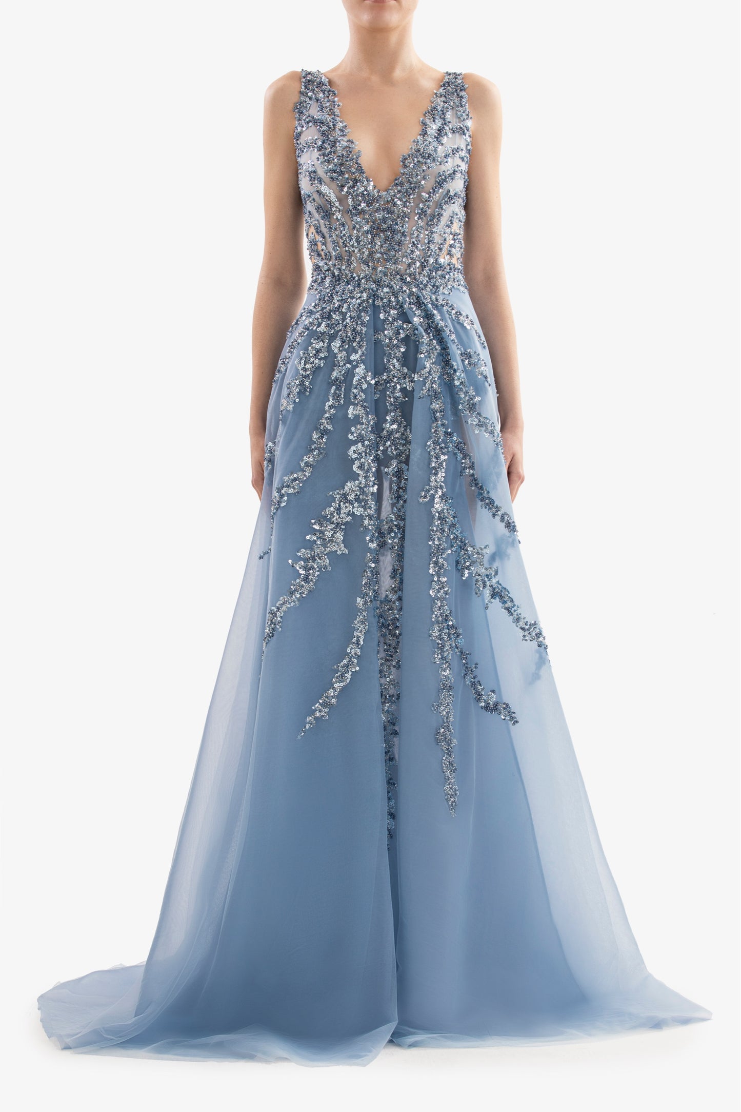 Tulle Beaded Sleeveless Gown