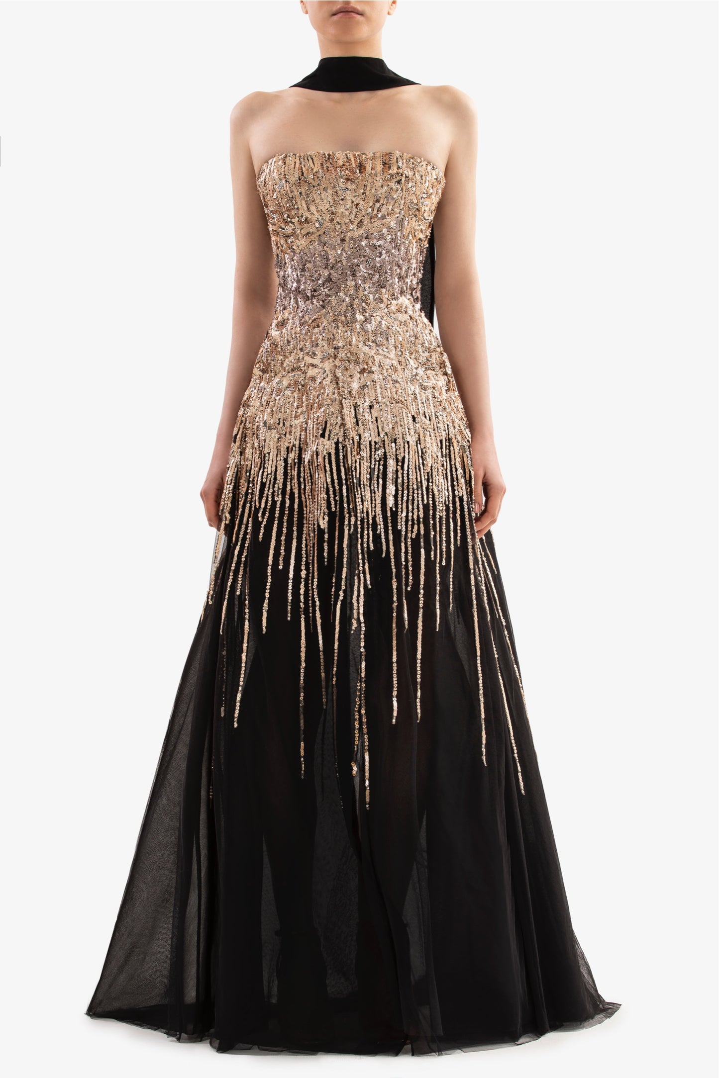 Embroidered-Strapless Gown