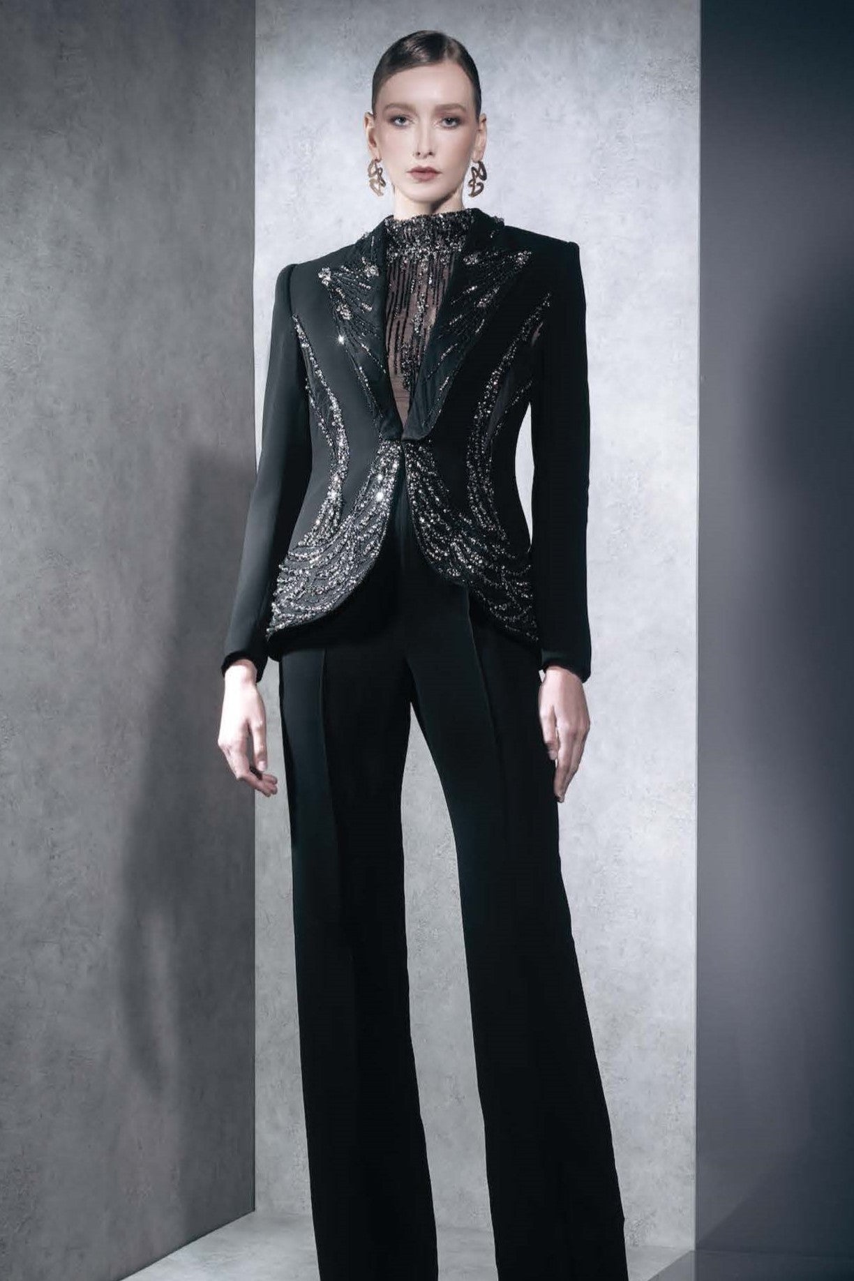 Embellished Top, Pant with Jacket