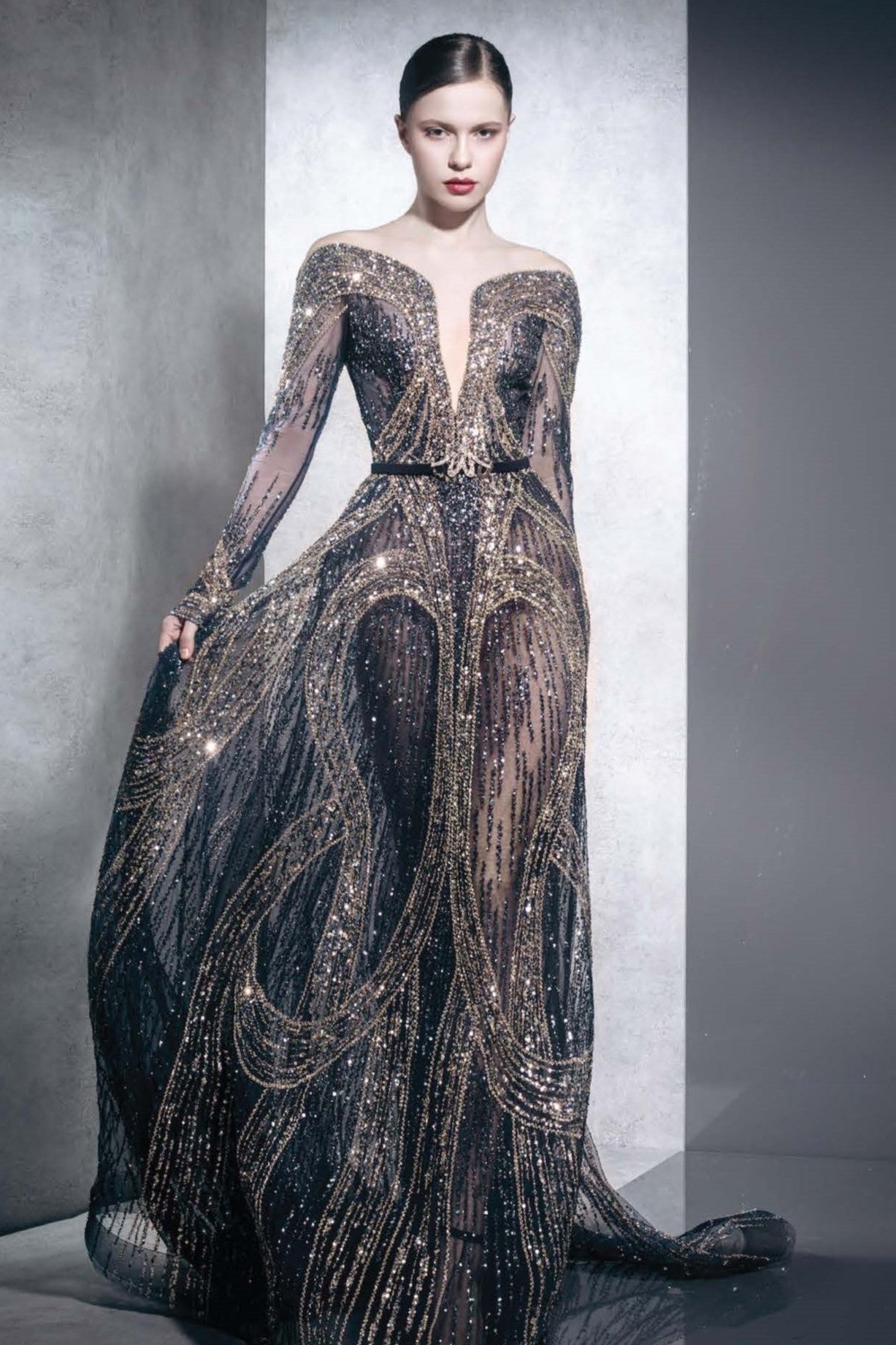 Fully Embellished Long Sleeve Gown