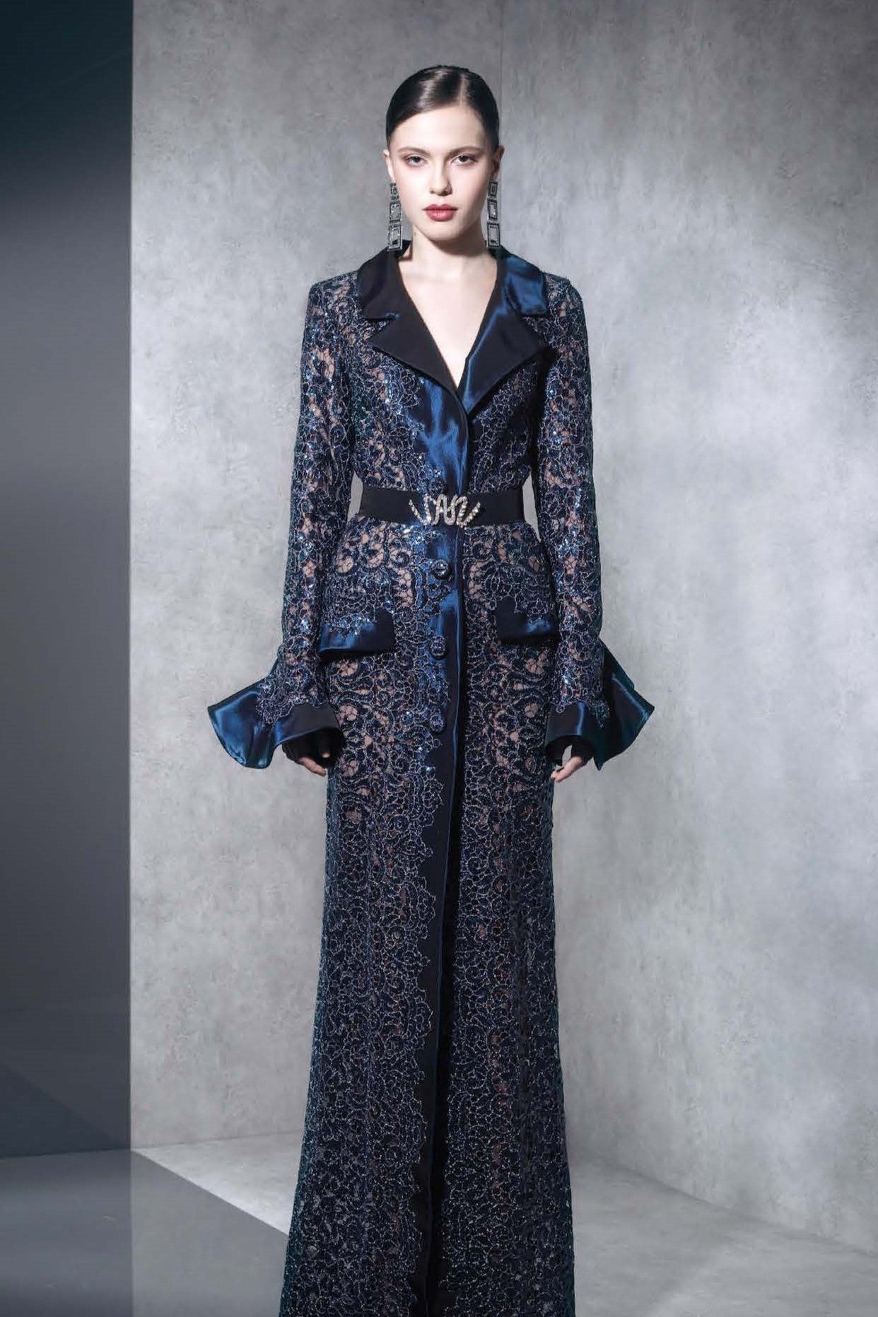 Collared Neck Flared Sleeve Gown