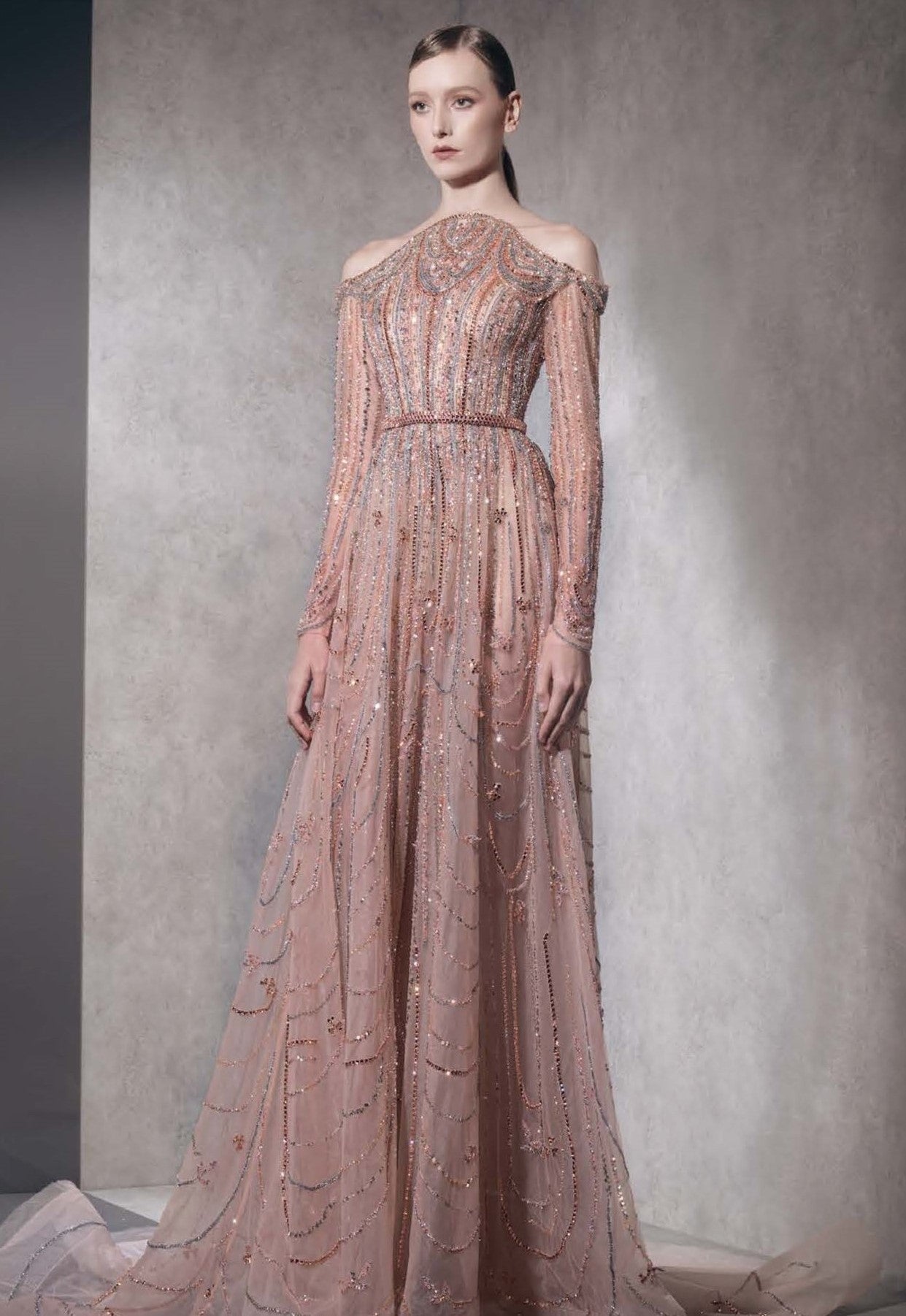 Long Sleeve Exposed Shoulder Gown