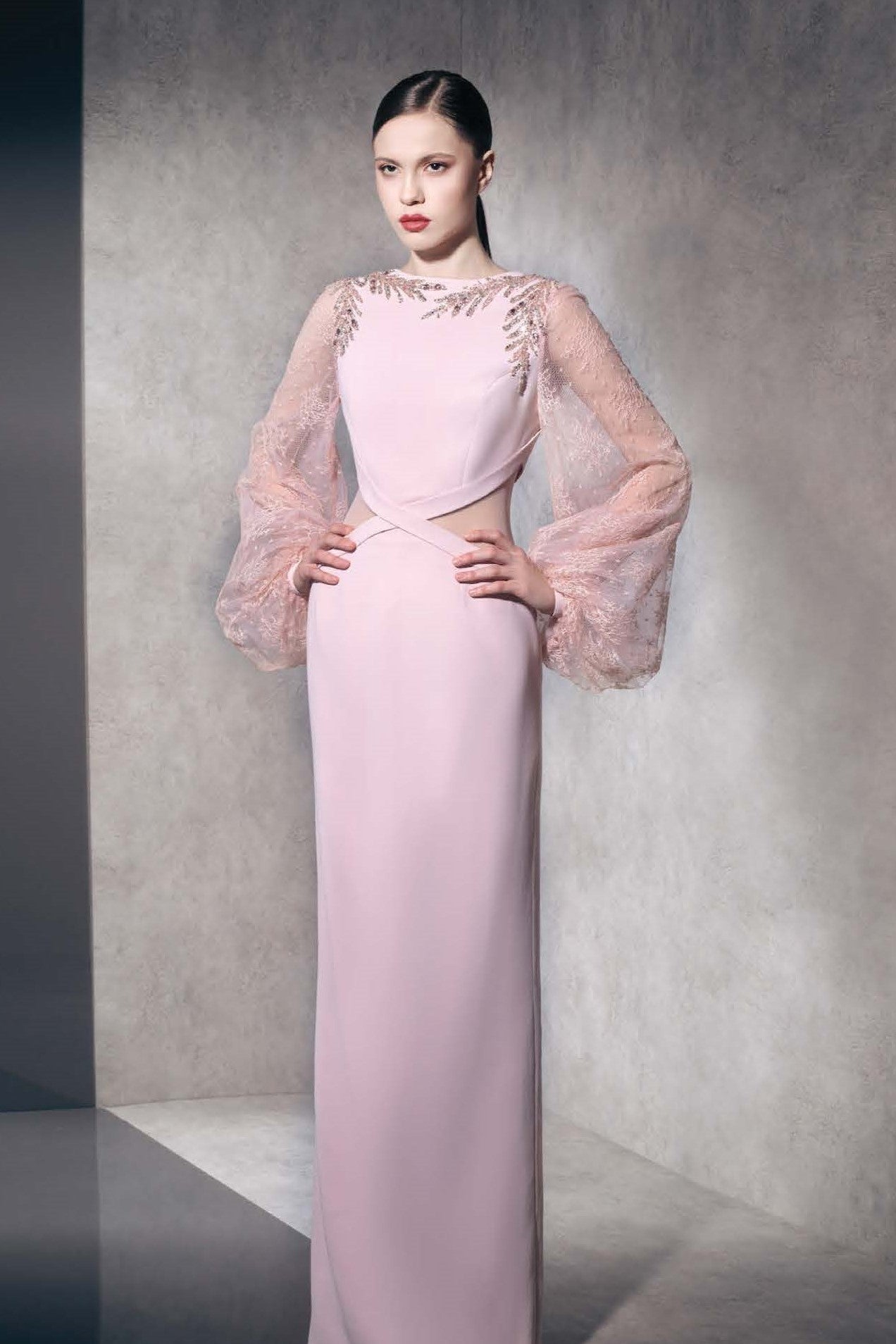Puffy Sleeve Gown with Exposed Sides