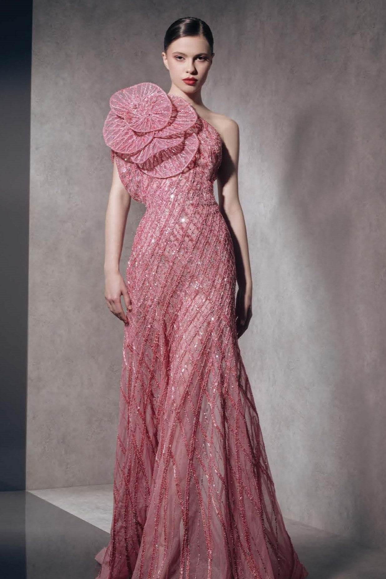 Floral One Shoulder A-Line Gown