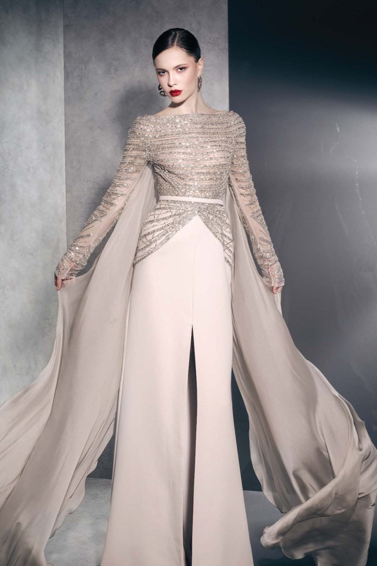 Embellished Long Sleeved Gown