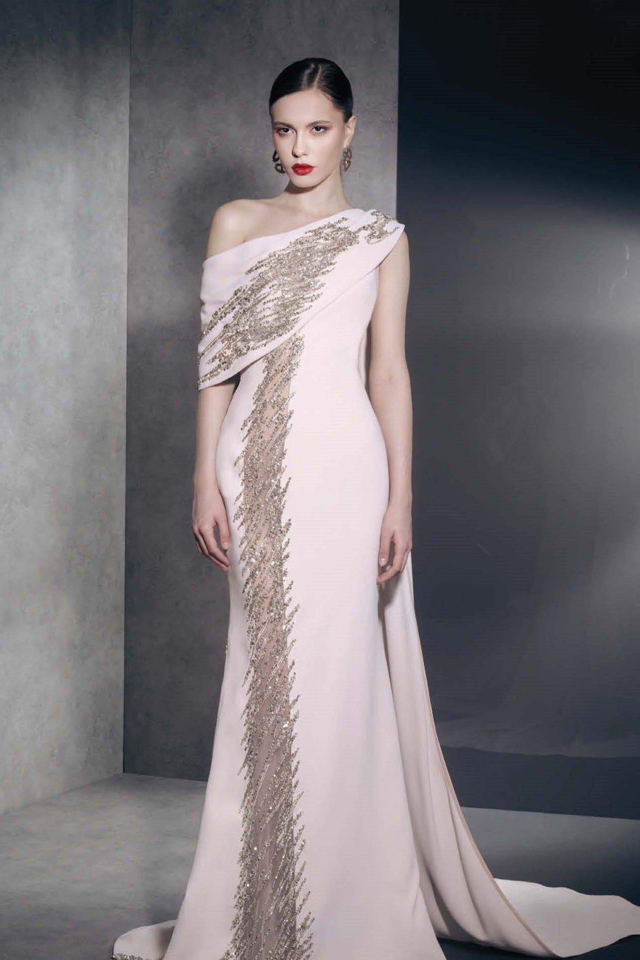 One Shoulder Gown with Sheer Inset