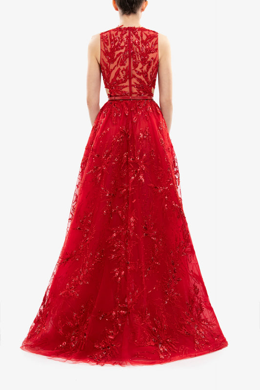 Sleeveless Tulle Red Gown
