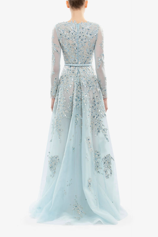Long Sleeve Tulle Gown