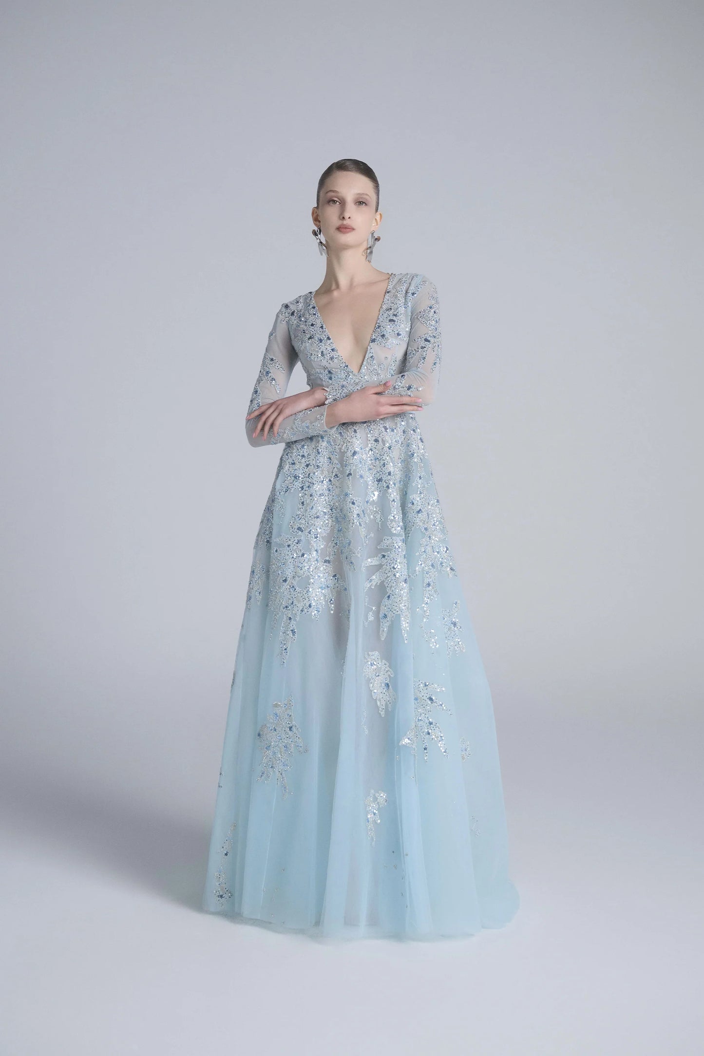 Long Sleeve Tulle Gown