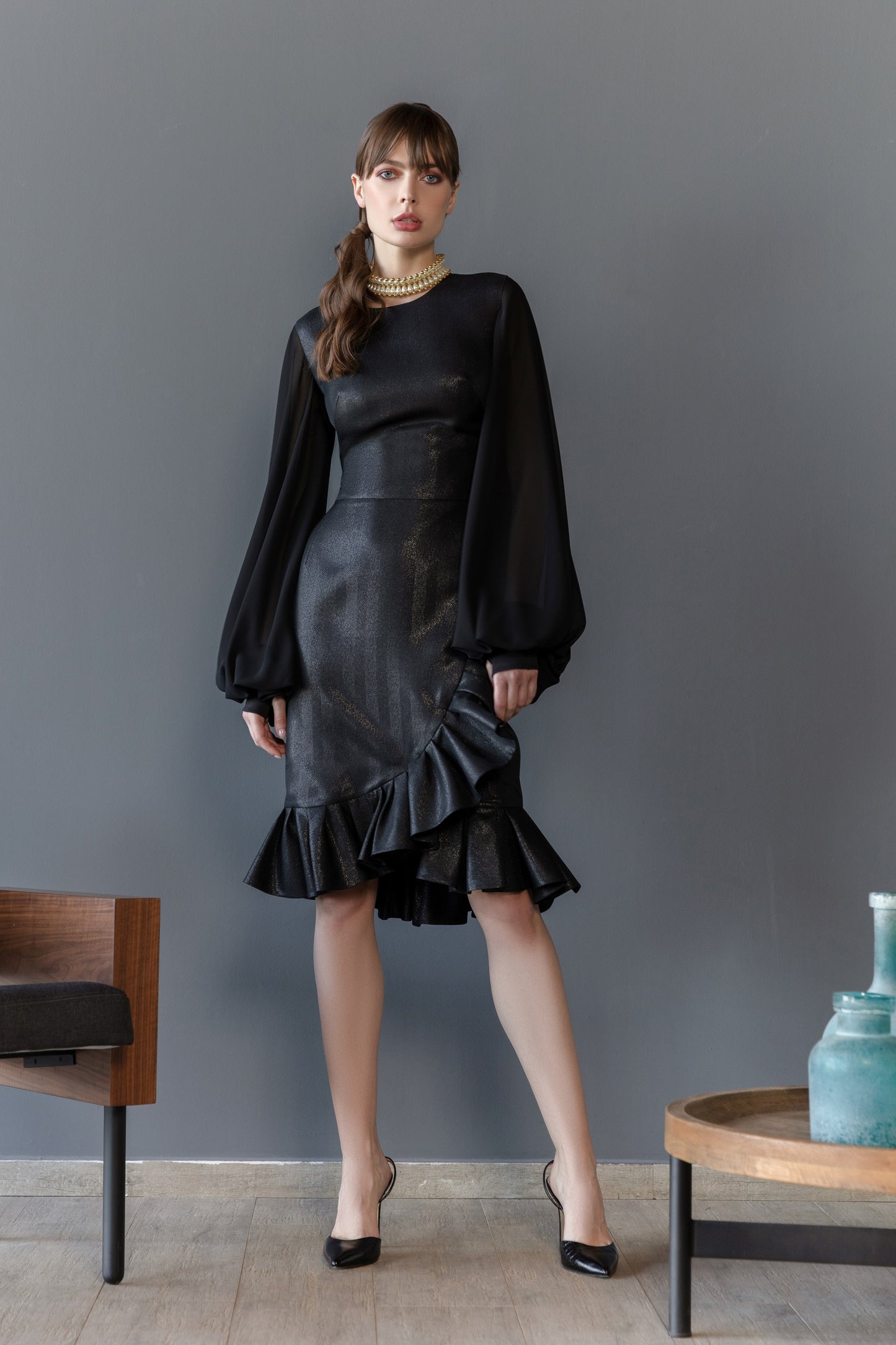 Brocade Dress with Belt