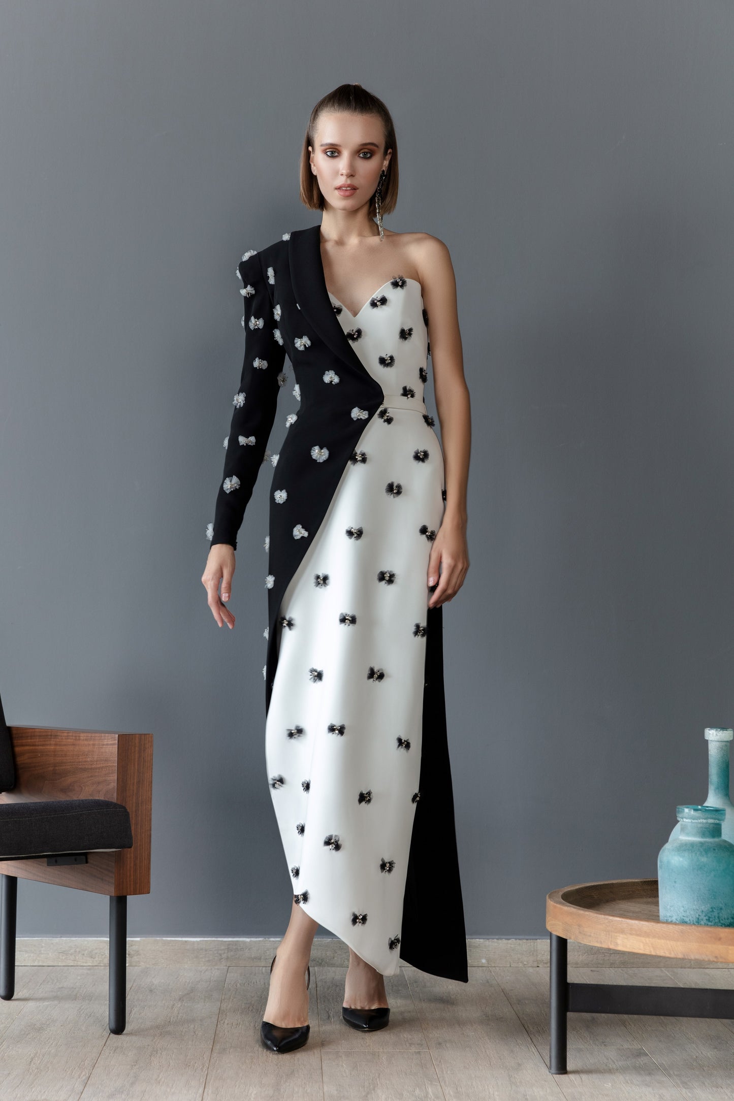 Canton Crepe Gown with Half Jacket