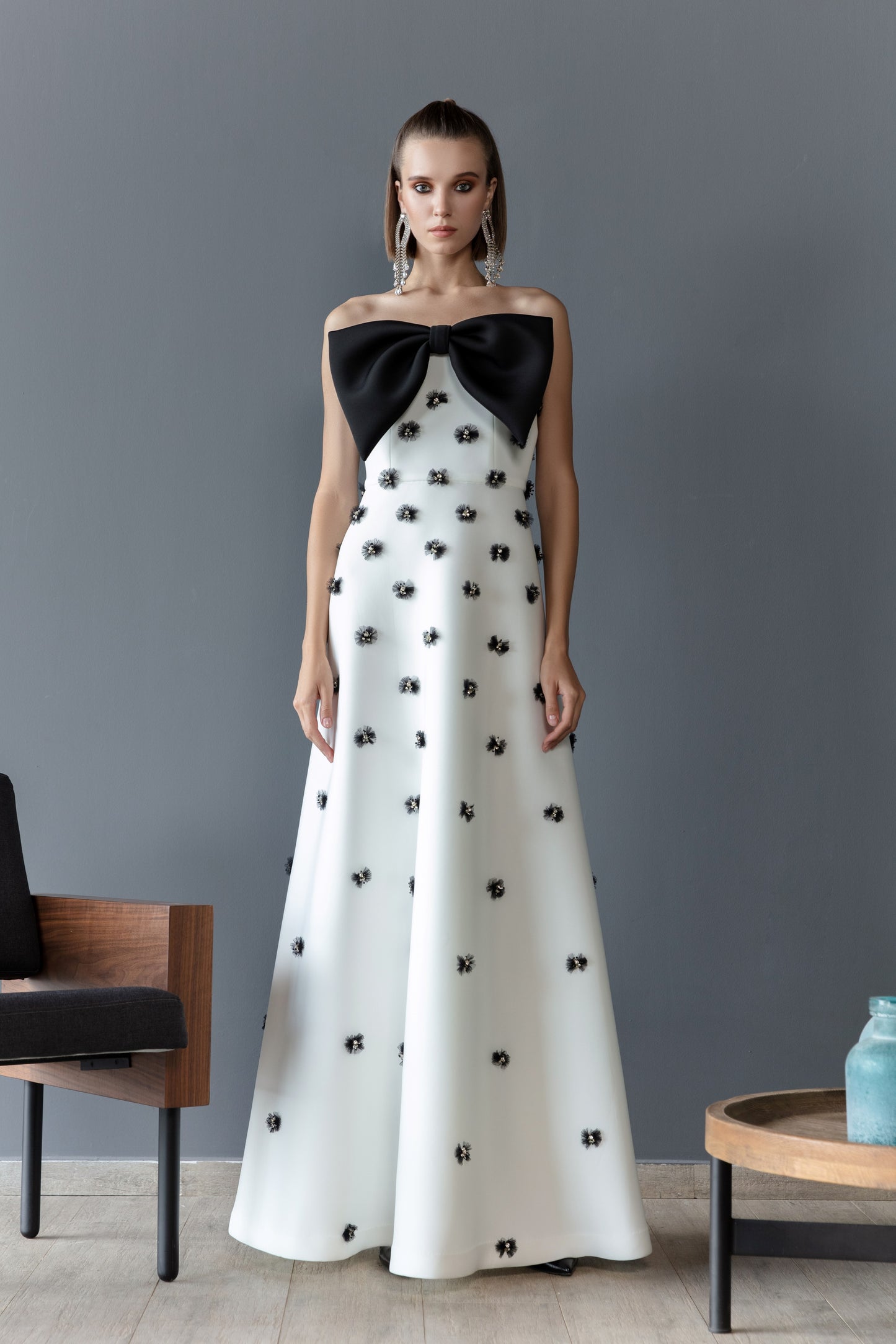 Strapless Scuba Gown with Bows