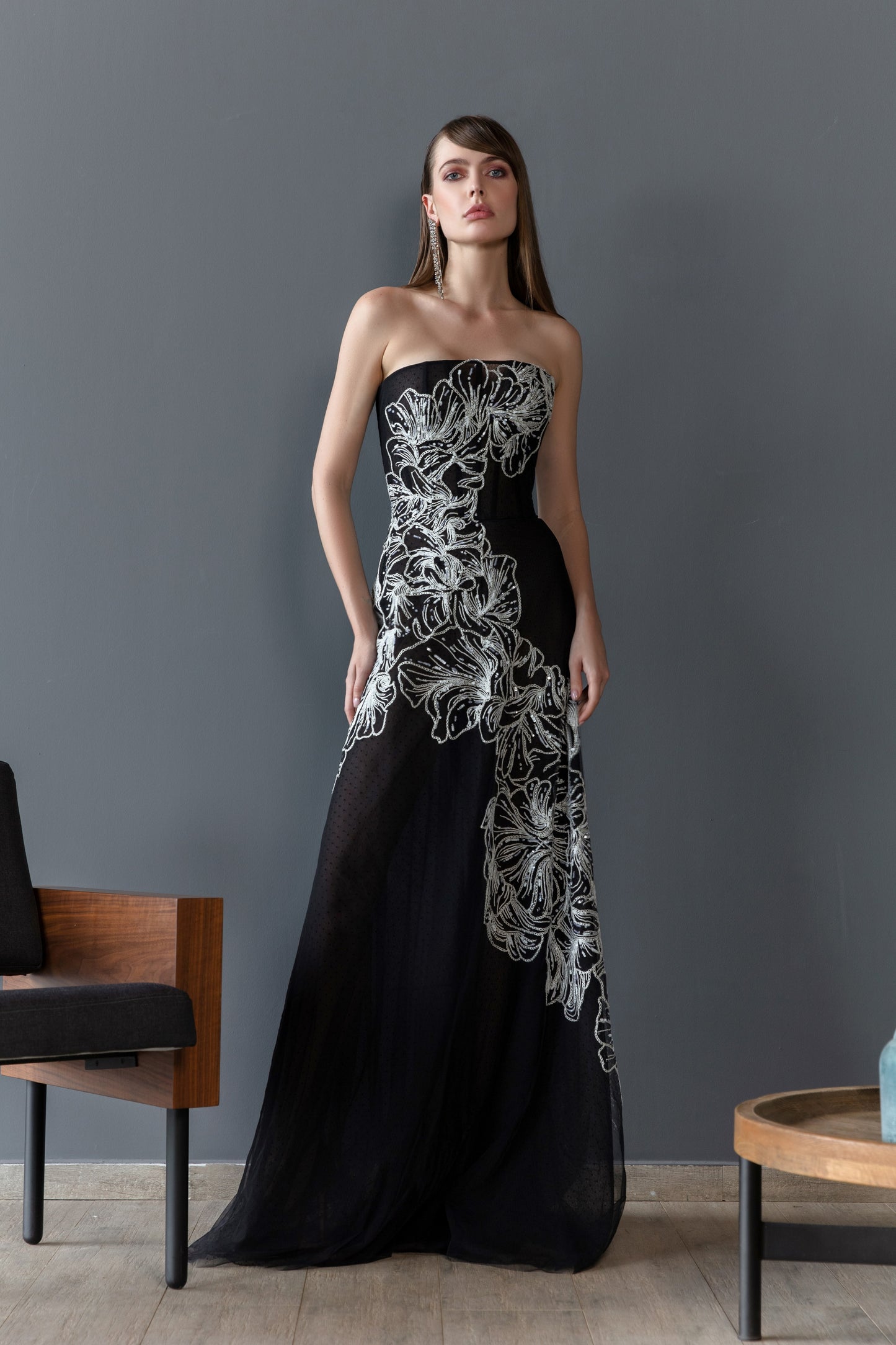 Polka Dot Tulle Embroidered Gown