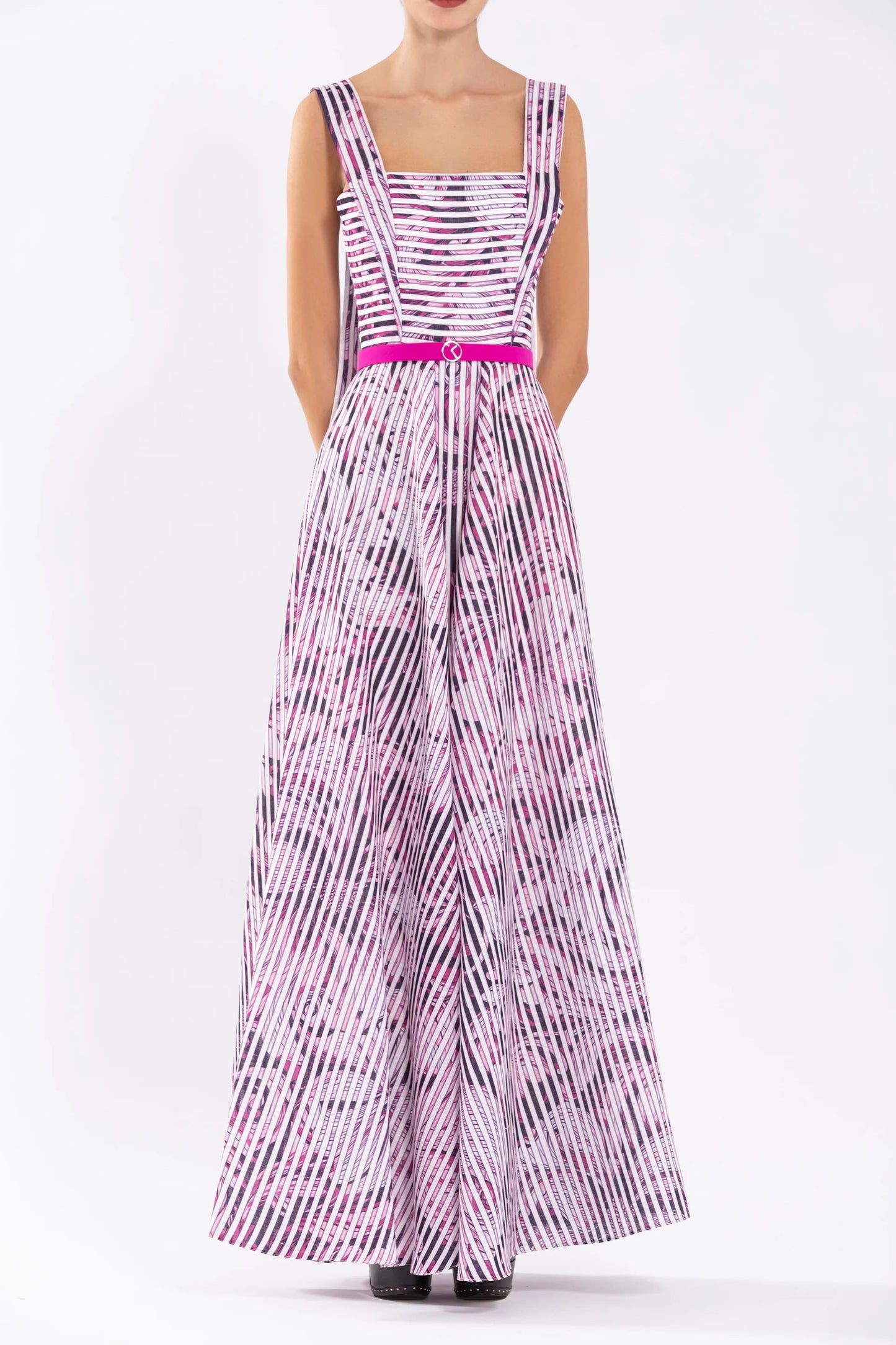 Linen Gown with Striped Print