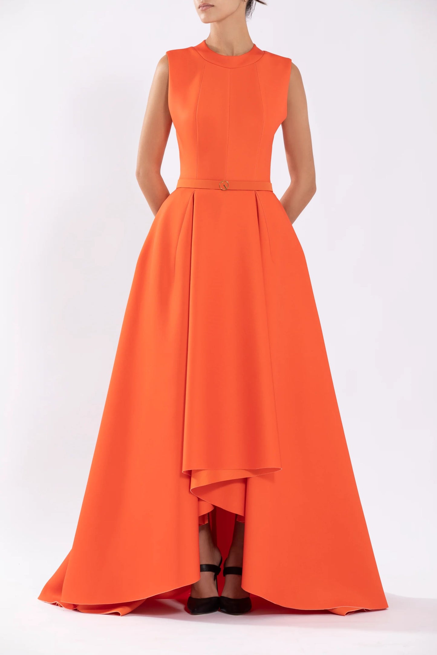 Neoprene Gown with High-Low Skirt