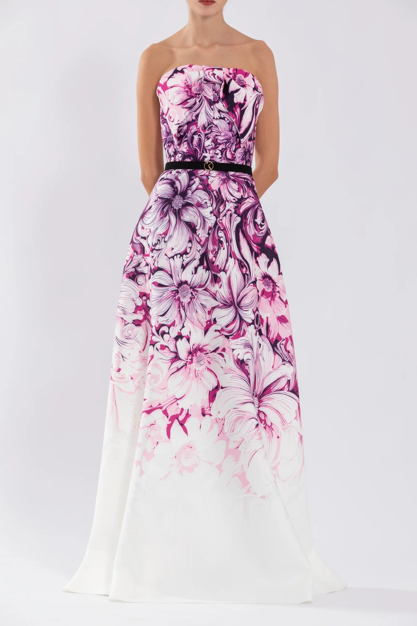 Neoprene Strapless Printed Gown
