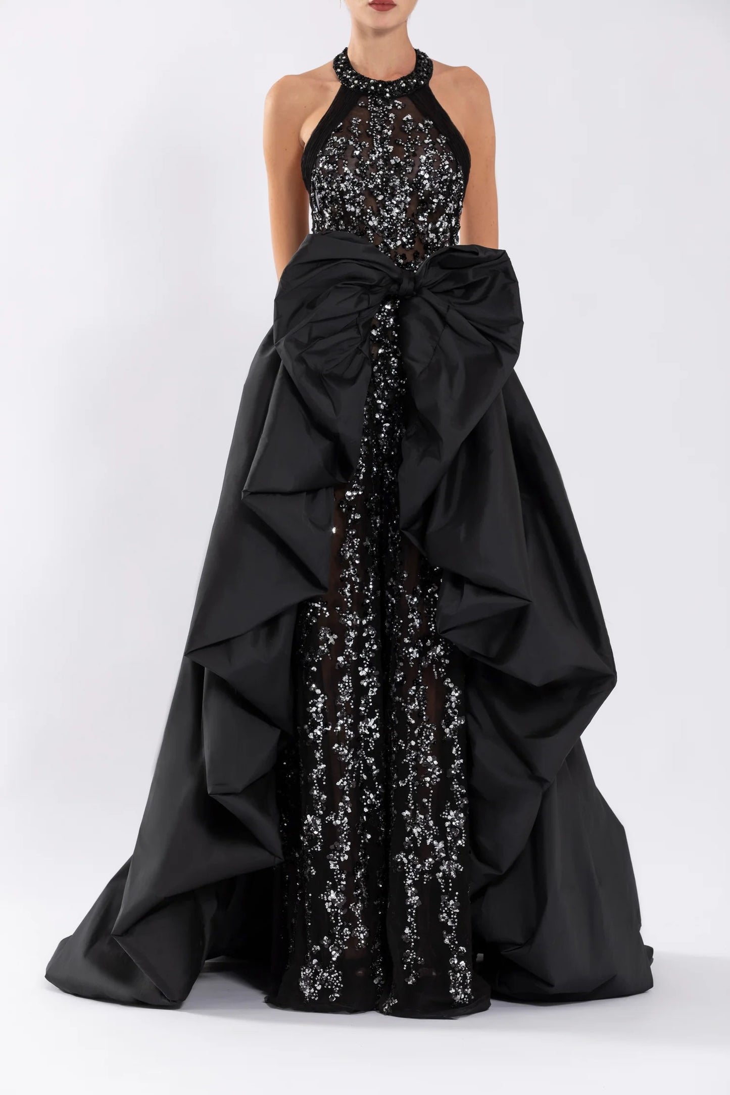 Tulle Beaded Jumpsuit with Taffeta Overskirt