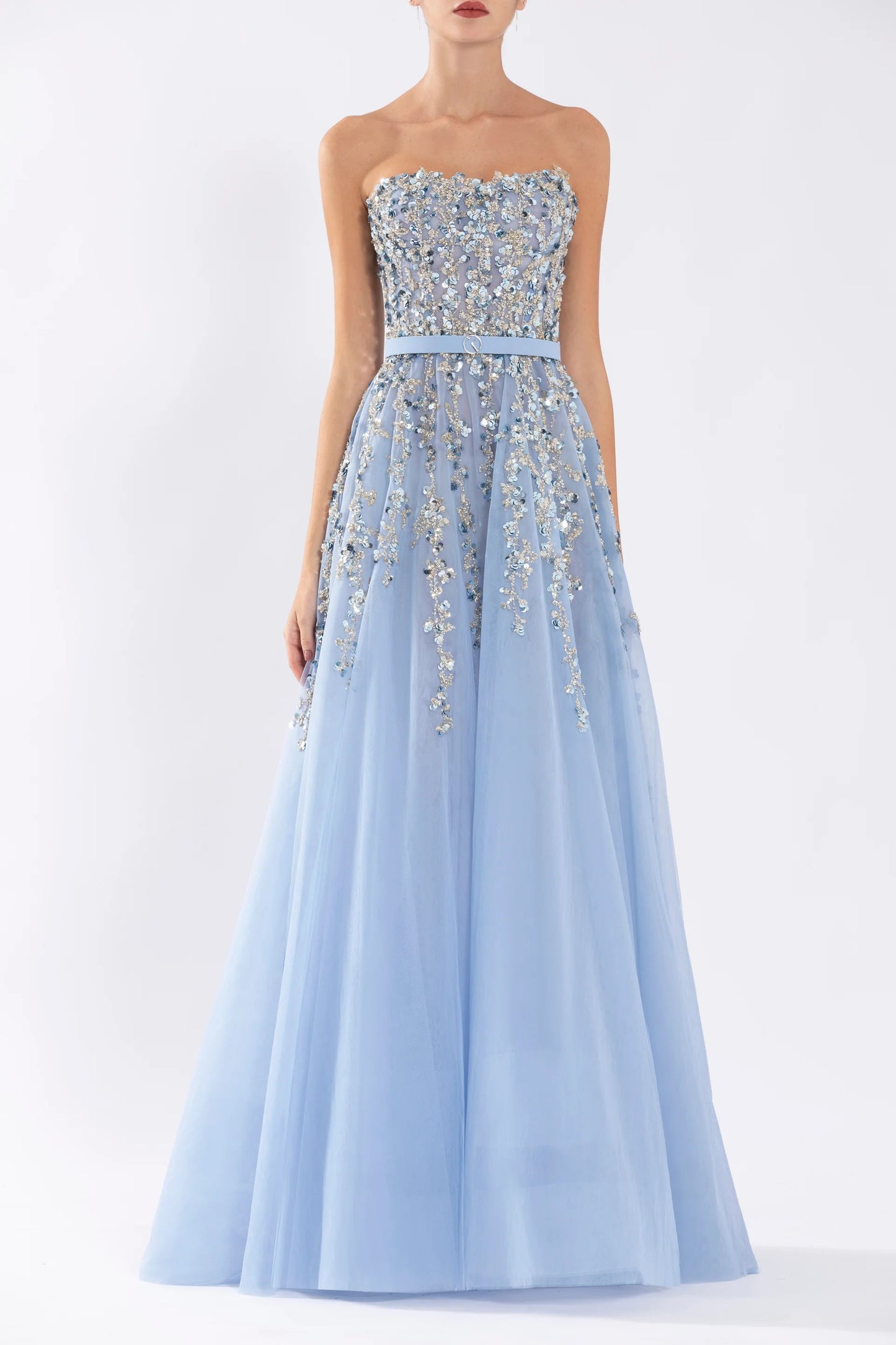 Tulle Strapless Gown with Beading